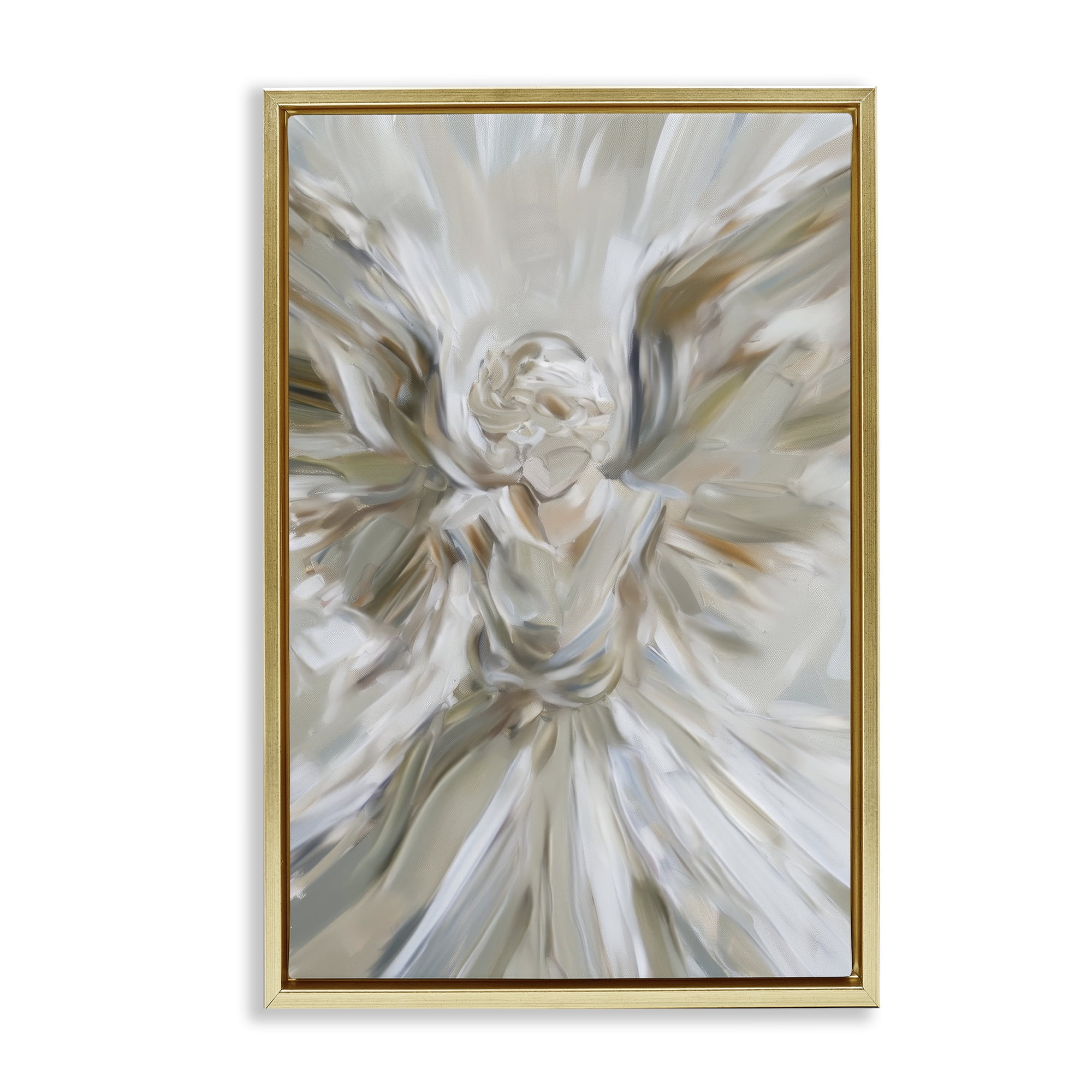 Stupell Industries Serene Angel with Flowing Wings Gold Framed Floater Canvas Wall Art, design by Petal Prints Design