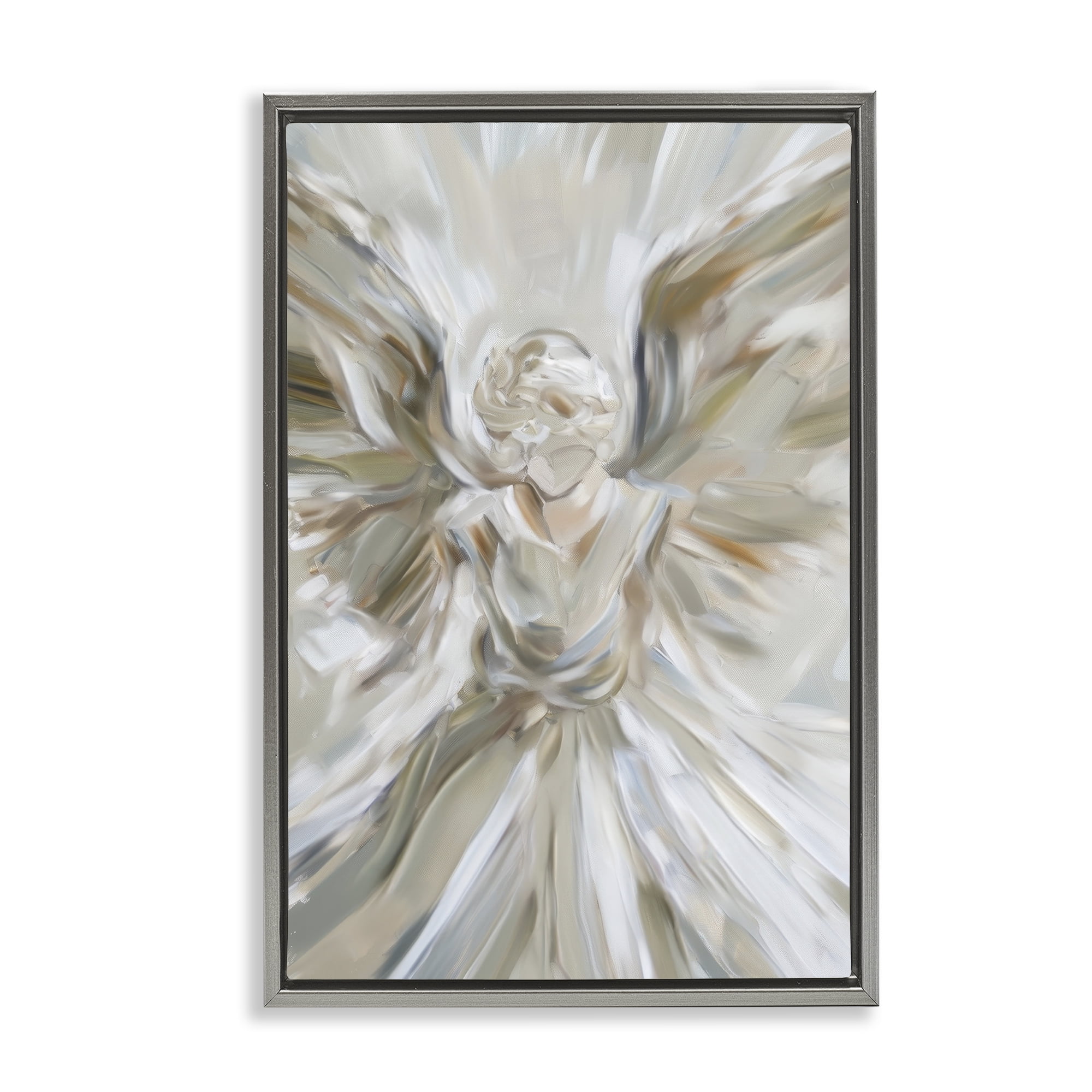 Stupell Industries Serene Angel with Flowing Wings Gray Framed Floater Canvas Wall Art, design by Petal Prints Design