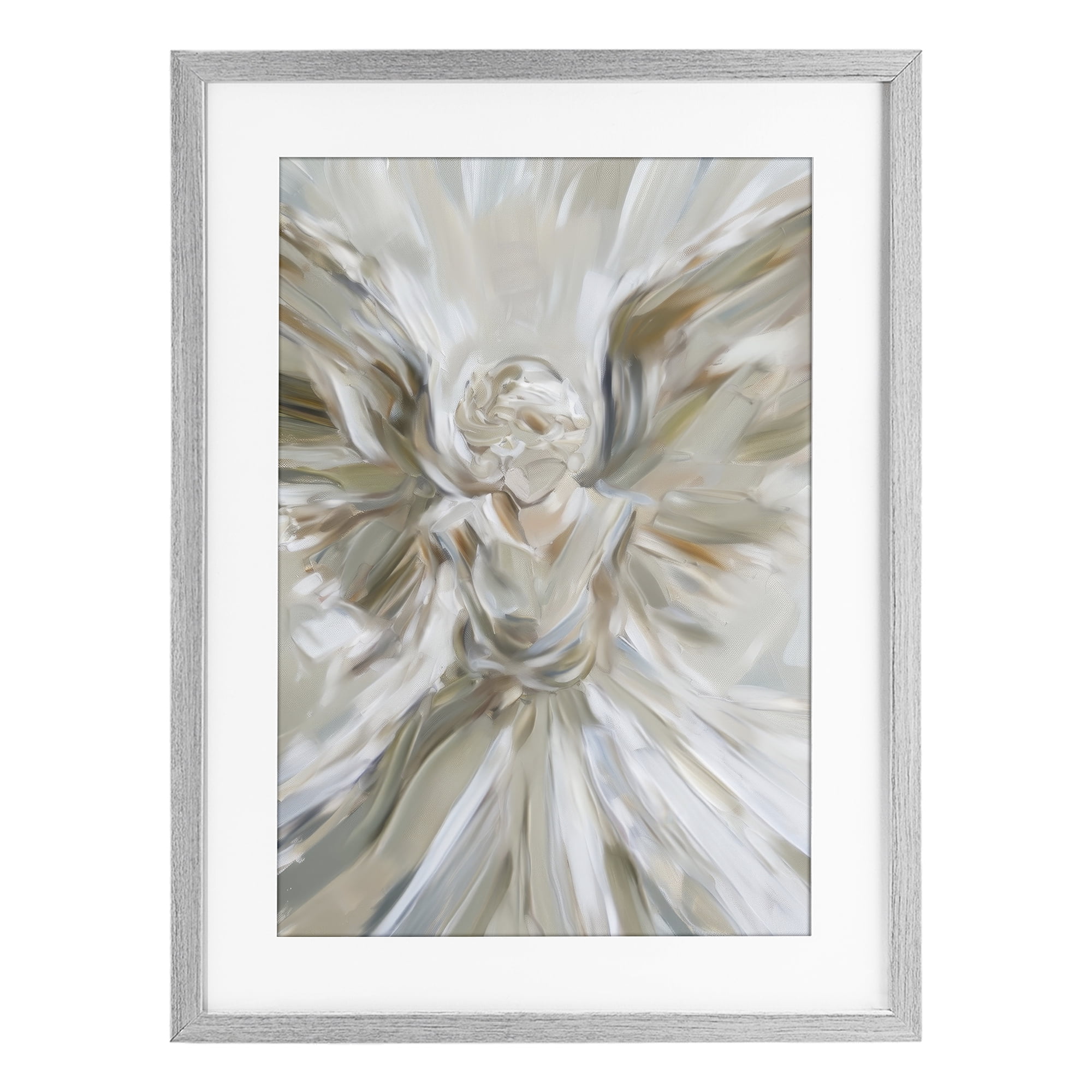 Stupell Industries Serene Angel with Flowing Wings Gray Framed Print Under Glass, design by Petal Prints Design