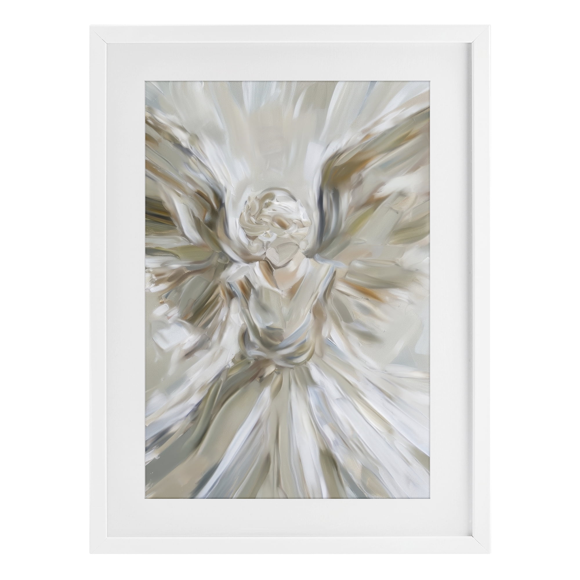 Stupell Industries Serene Angel with Flowing Wings White Framed Print Under Glass, design by Petal Prints Design