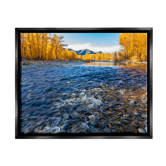 Stupell Industries Serene Babbling Brook Foliage Surrounding Lake Water Photograph Jet Black Floating Framed Canvas Print Wall Art, Design by Steve Smith