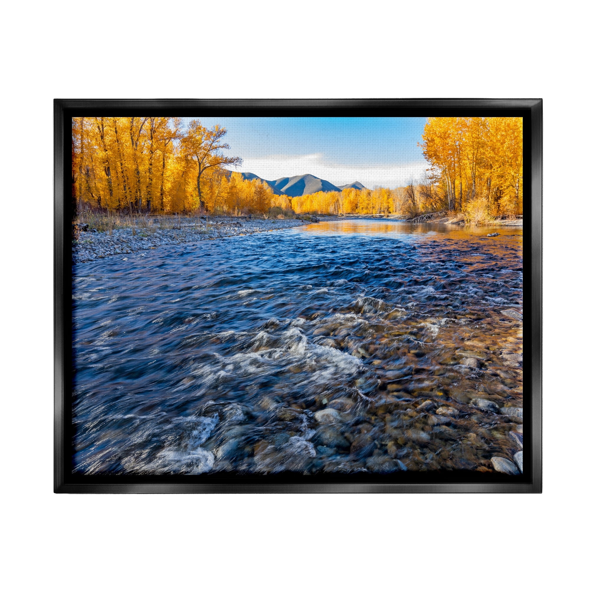Stupell Industries Serene Babbling Brook Foliage Surrounding Lake Water Photograph Jet Black Floating Framed Canvas Print Wall Art, Design by Steve Smith