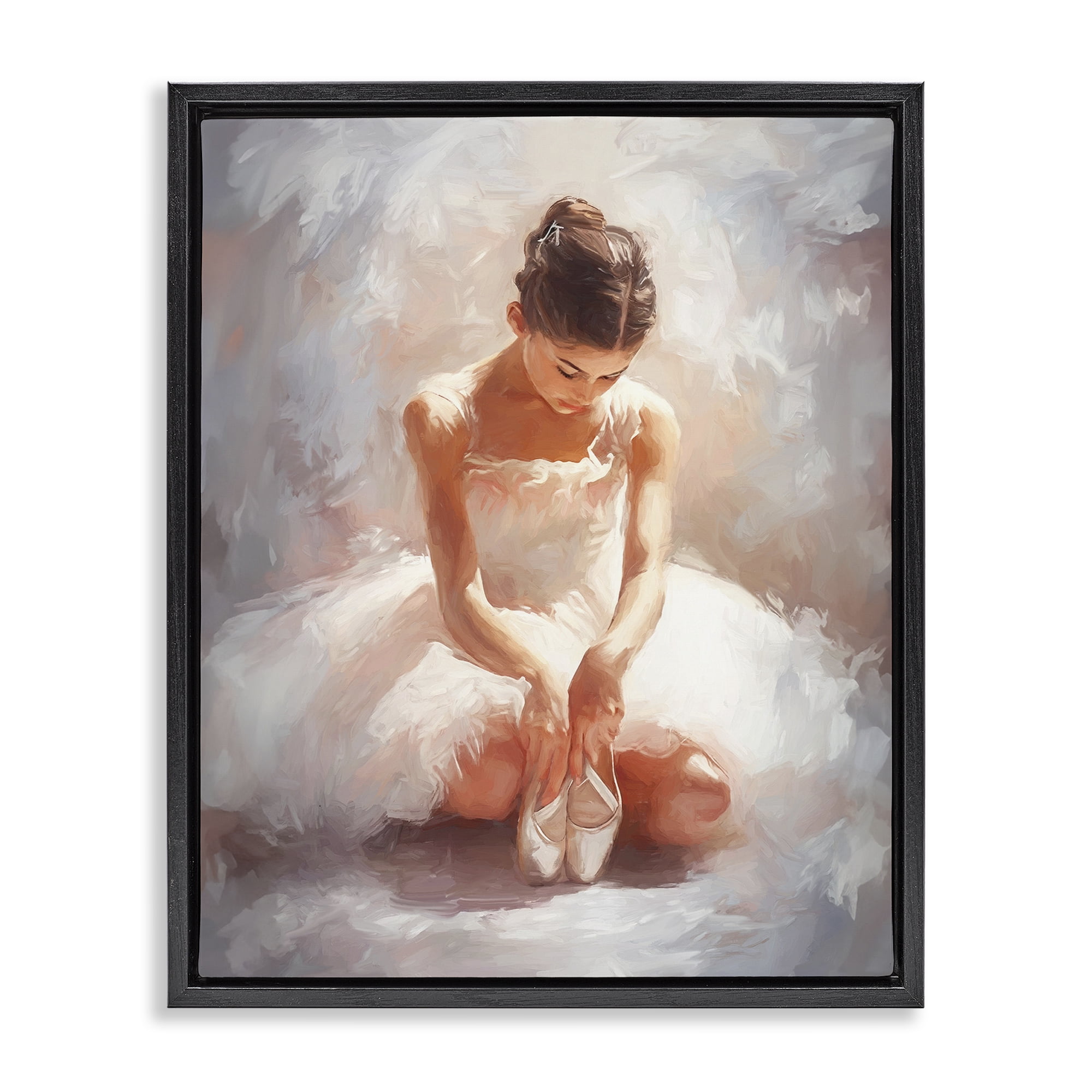 Stupell Industries Serene Ballerina Portrait Novelty Painting Black Floater Framed Art Print Wall Art, 17 x 21