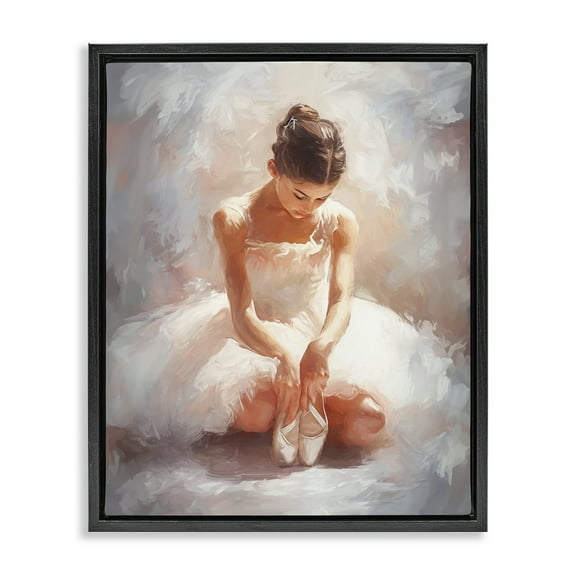 Stupell Industries Serene Ballerina Portrait Novelty Painting Black Floater Framed Art Print Wall Art, 17 x 21