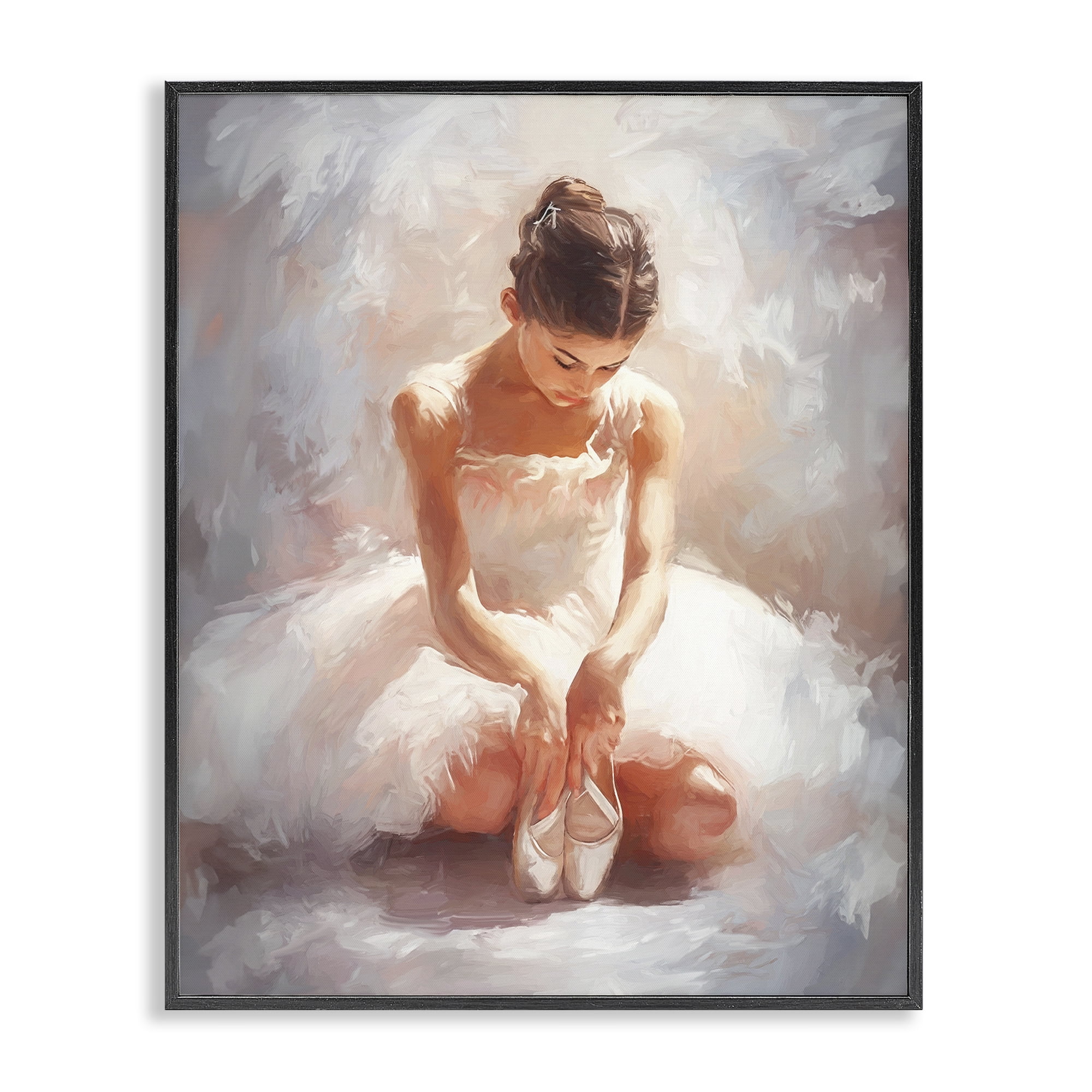 Stupell Industries Serene Ballerina Portrait Novelty Painting Black Framed Art Print Wall Art, 24 x 30