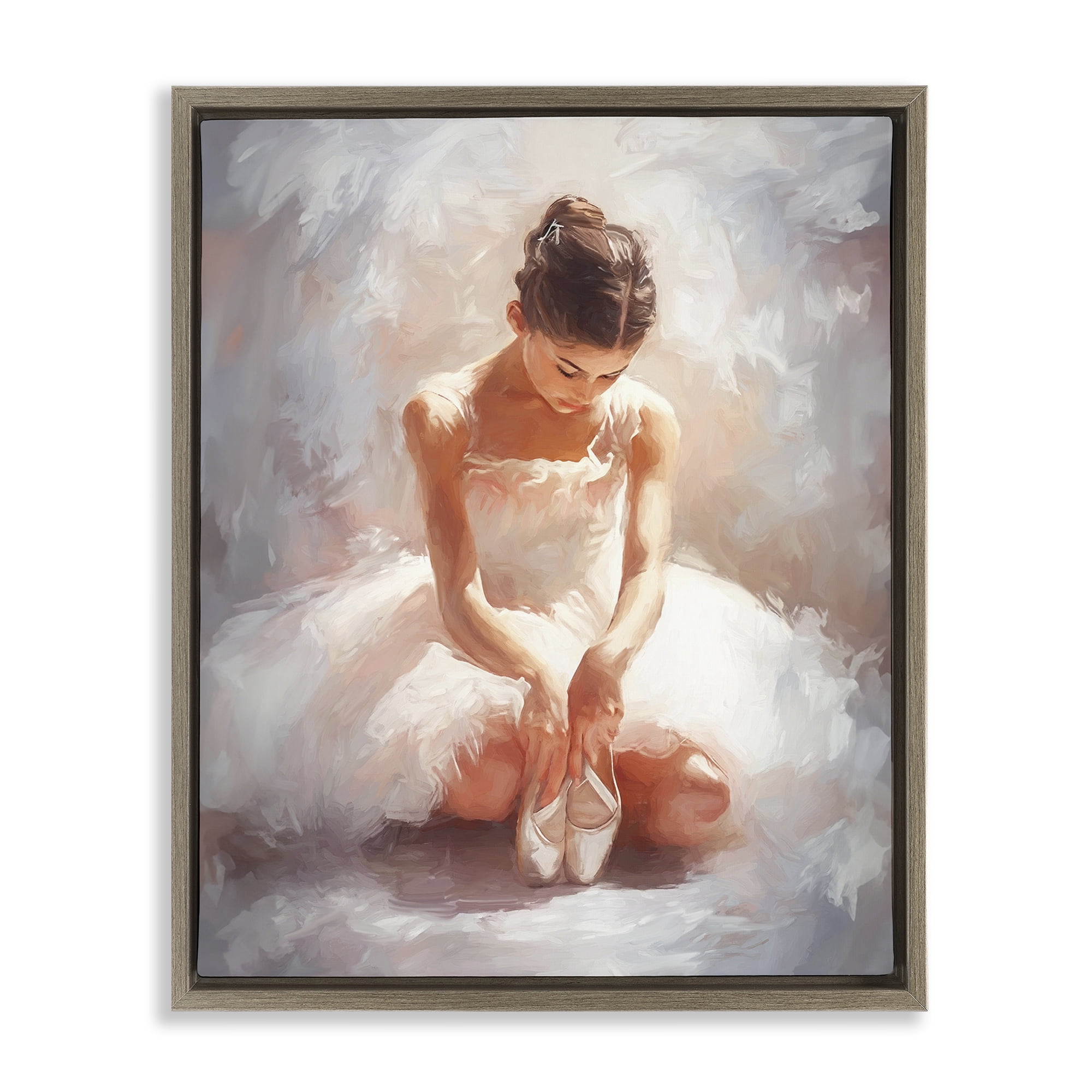 Stupell Industries Serene Ballerina Portrait Novelty Painting Brown Floater Framed Art Print Wall Art, 25 x 31