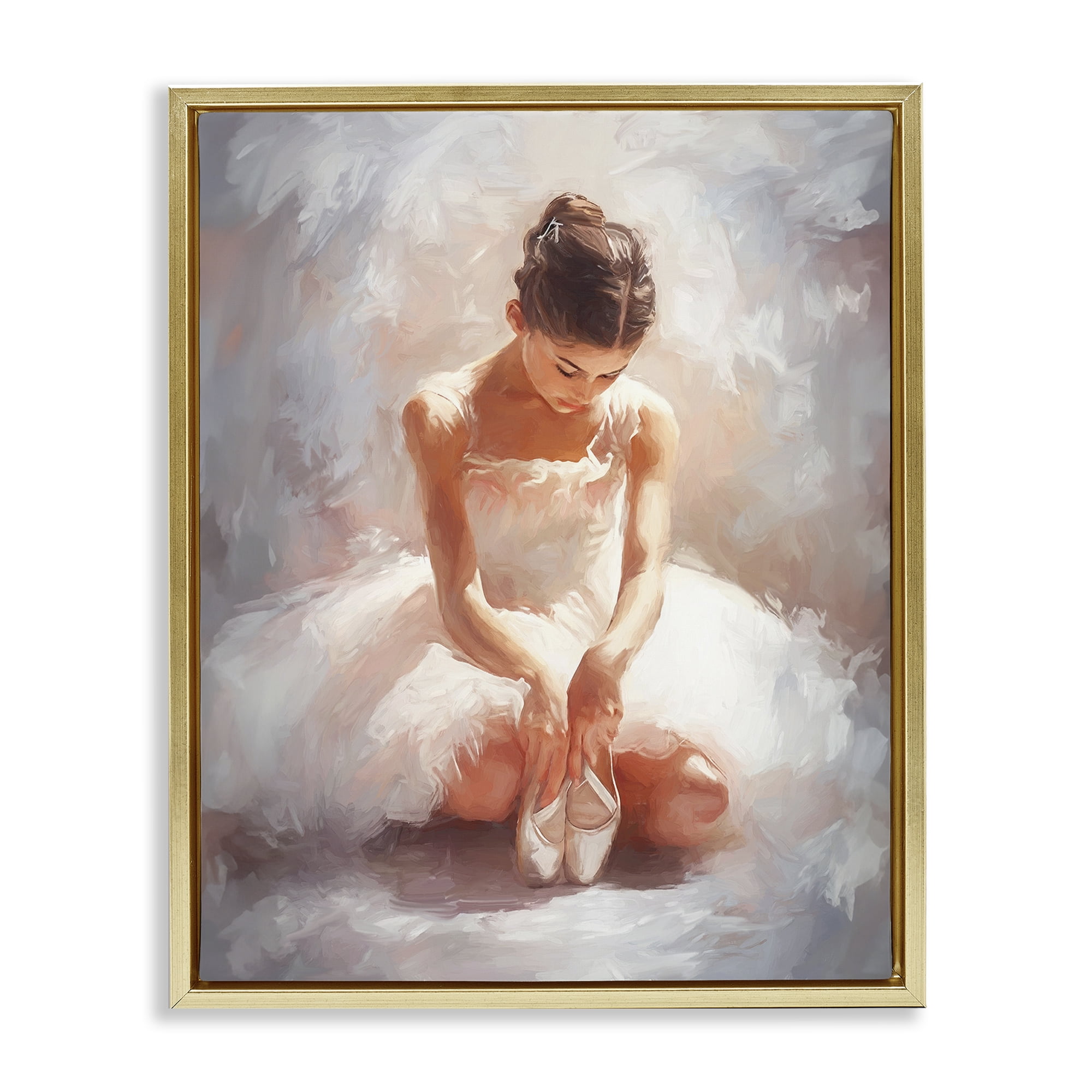 Stupell Industries Serene Ballerina Portrait Novelty Painting Gold Floater Framed Art Print Wall Art, 17 x 21