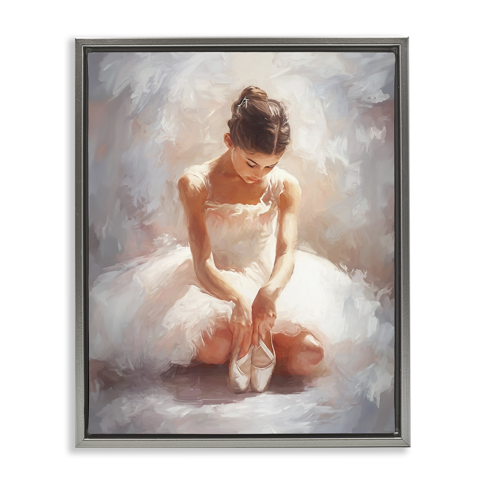 Stupell Industries Serene Ballerina Portrait Novelty Painting Gray Floater Framed Art Print Wall Art, 25 x 31