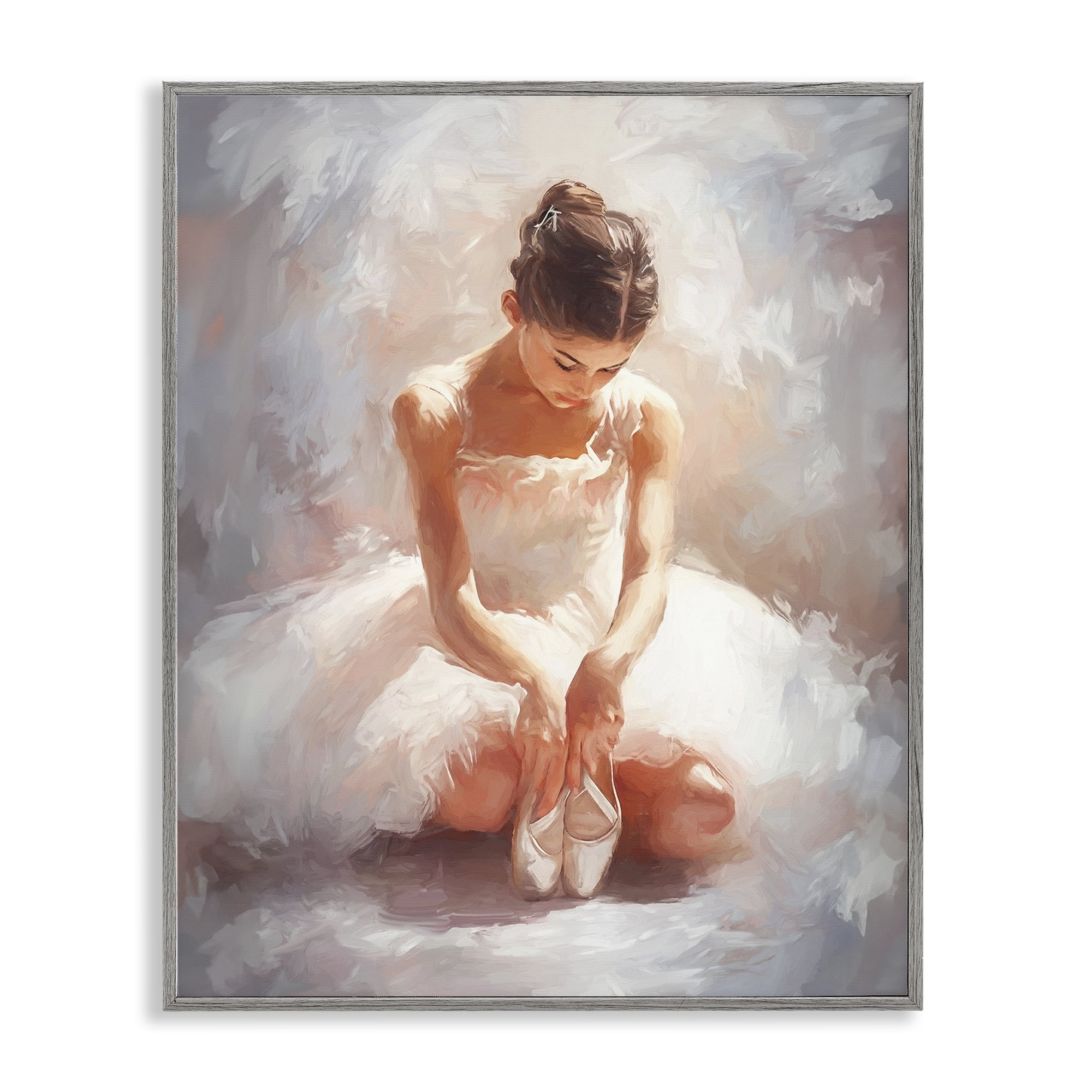 Stupell Industries Serene Ballerina Portrait Novelty Painting Gray Framed Art Print Wall Art, 16 x 20