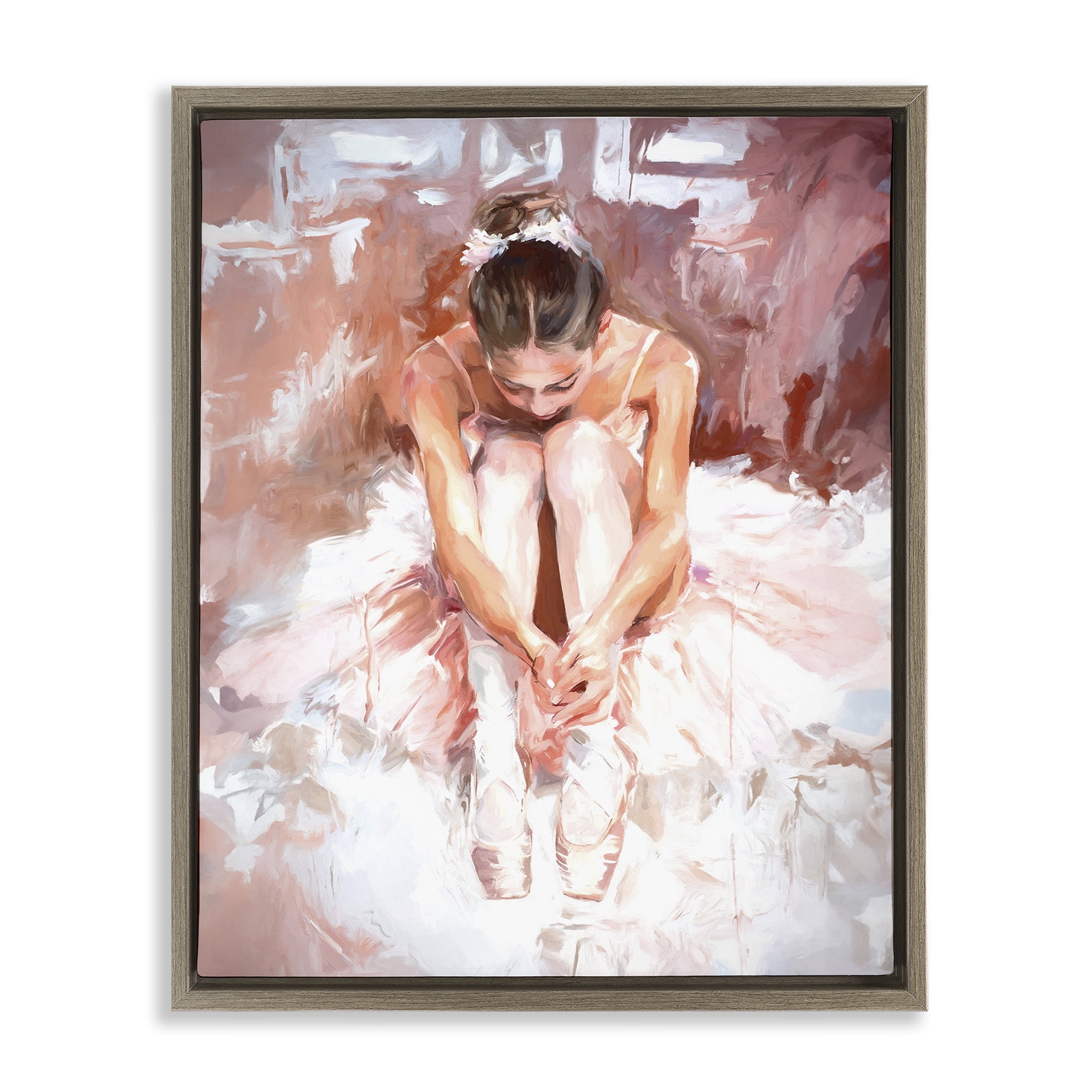 Stupell Industries Serene Ballerina Visage Novelty Painting Brown Floater Framed Art Print Wall Art, 17 x 21