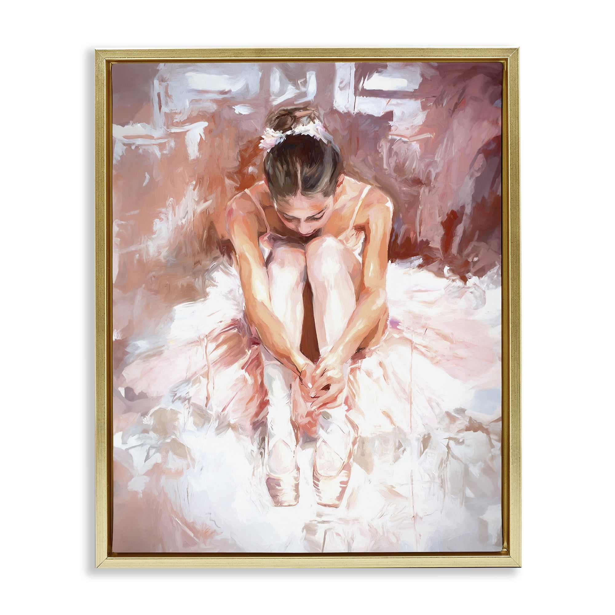 Stupell Industries Serene Ballerina Visage Novelty Painting Gold Floater Framed Art Print Wall Art, 17 x 21