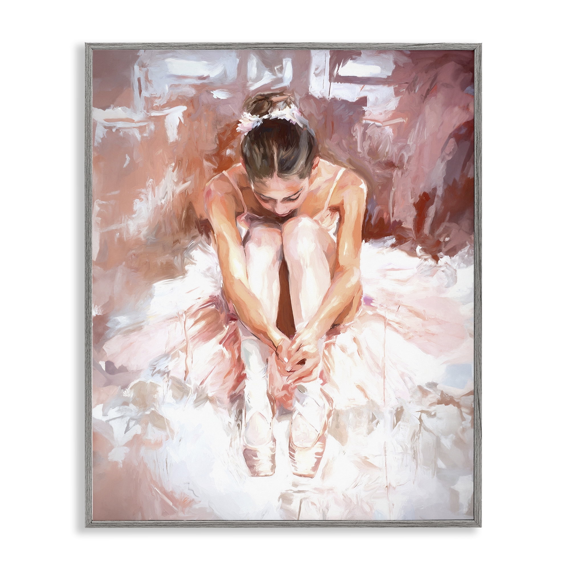 Stupell Industries Serene Ballerina Visage Novelty Painting Gray Framed Art Print Wall Art, 16 x 20
