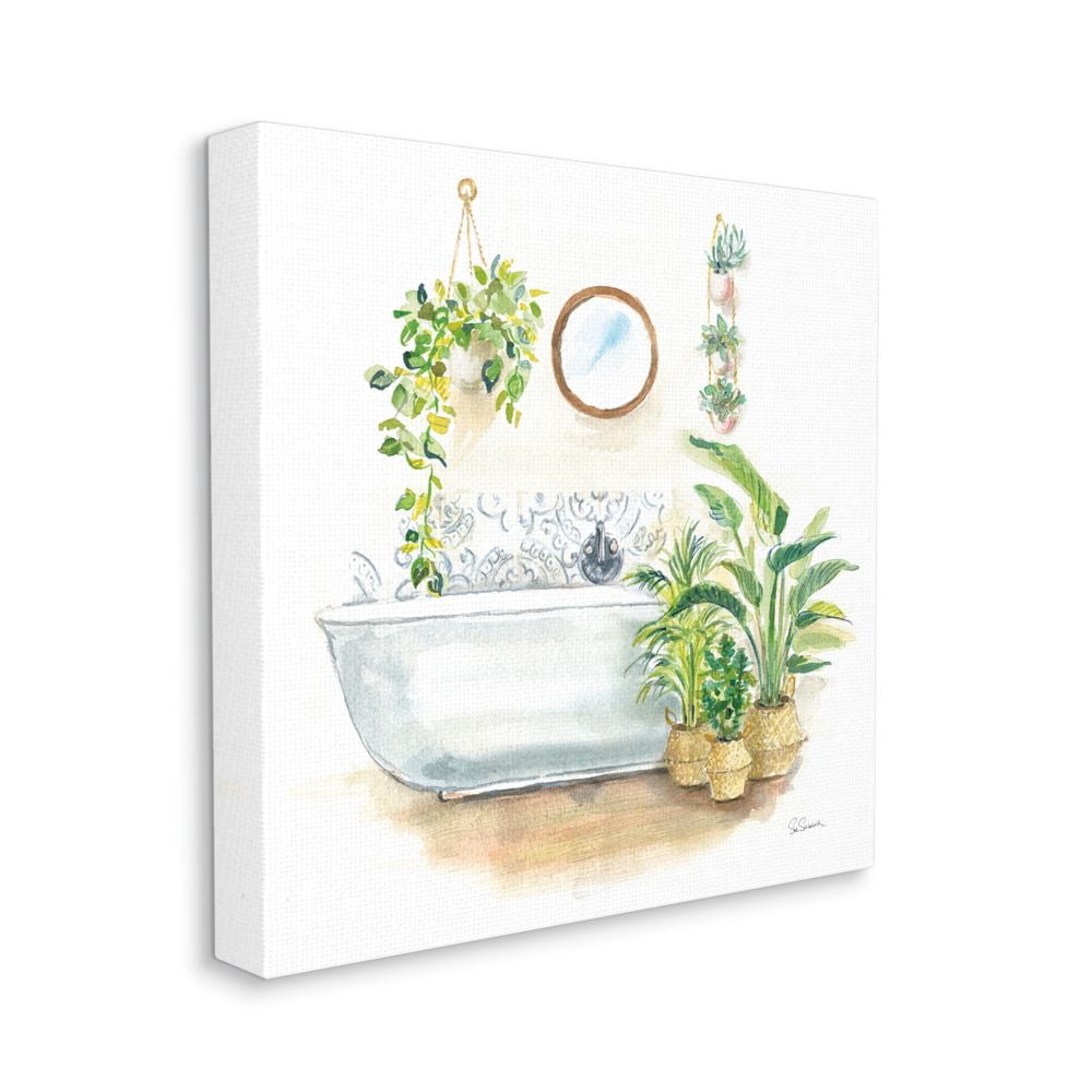 Stupell Industries Serene Bathroom Interior with Greenery Plants Painting Canvas Wall Art Design by Sue Schlabach, 24" x 24"