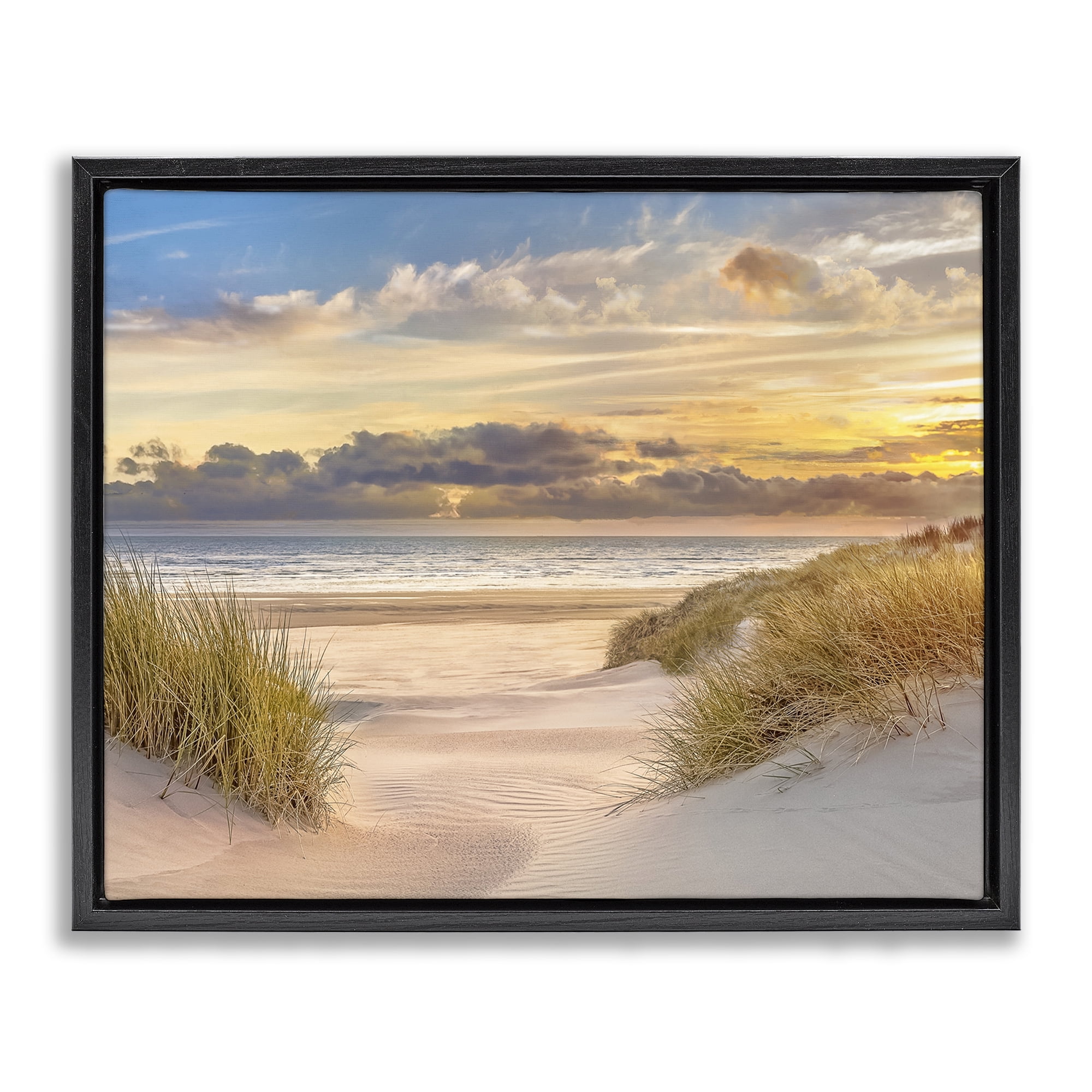 Stupell Industries Serene Beach Between Dunes Landscape & Nature Photography Black Floater Framed Canvas Art Print Wall Art, 25 x 31