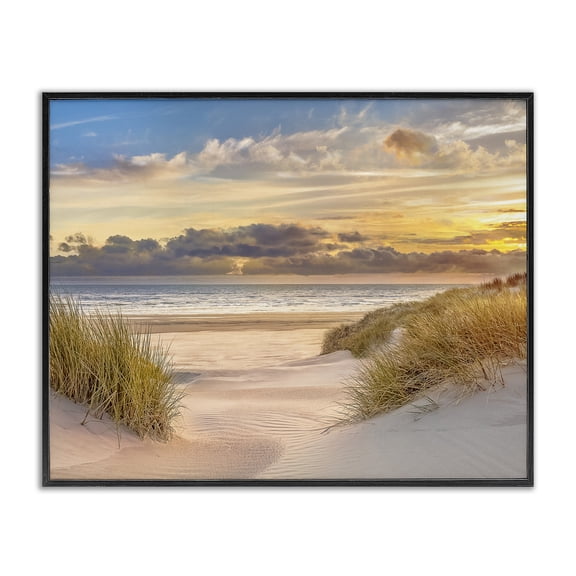 Stupell Industries Serene Beach Between Dunes Landscape & Nature Photography Black Framed Art Print Wall Art, 30 x 24
