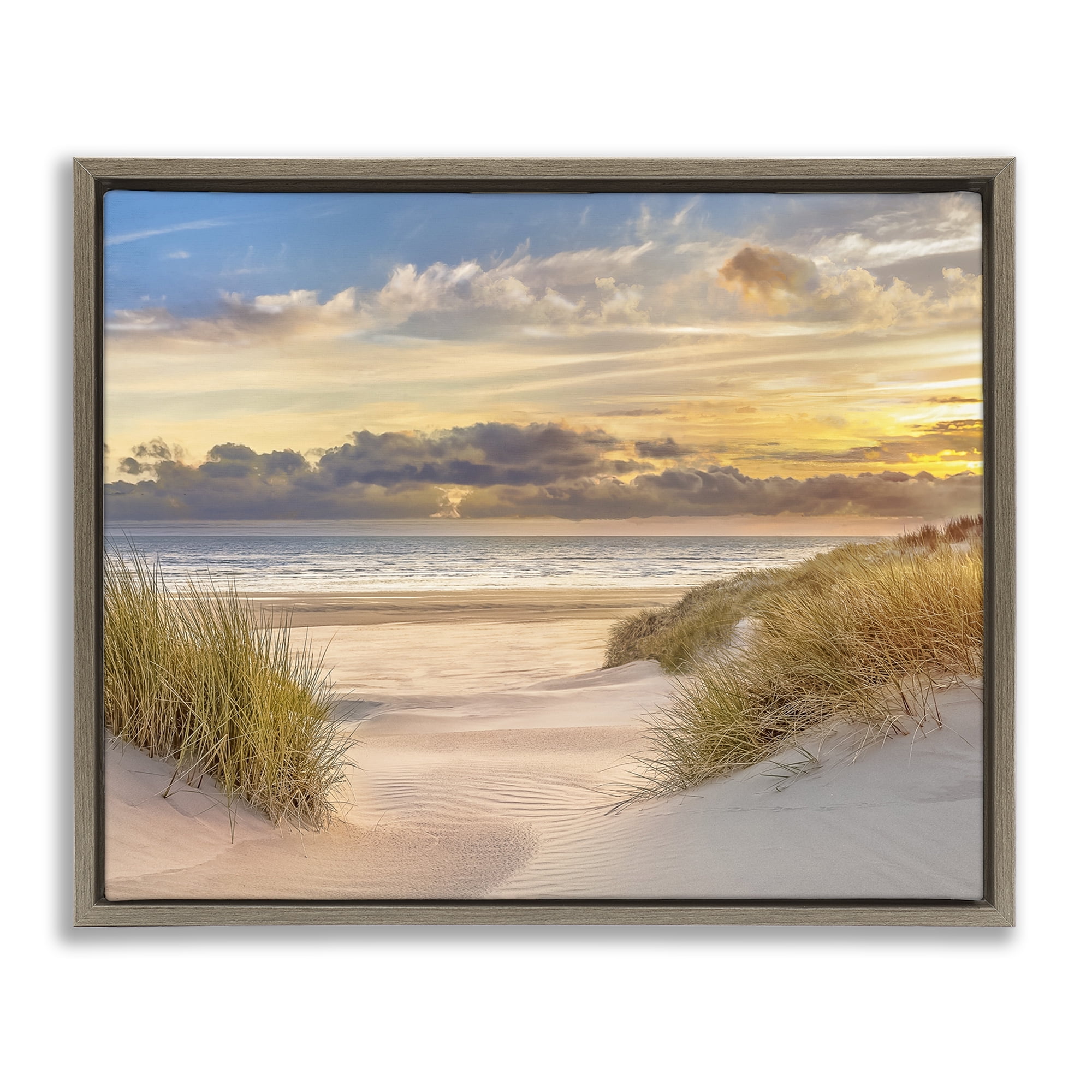Stupell Industries Serene Beach Between Dunes Landscape & Nature Photography Brown Floater Framed Canvas Art Print Wall Art, 25 x 31