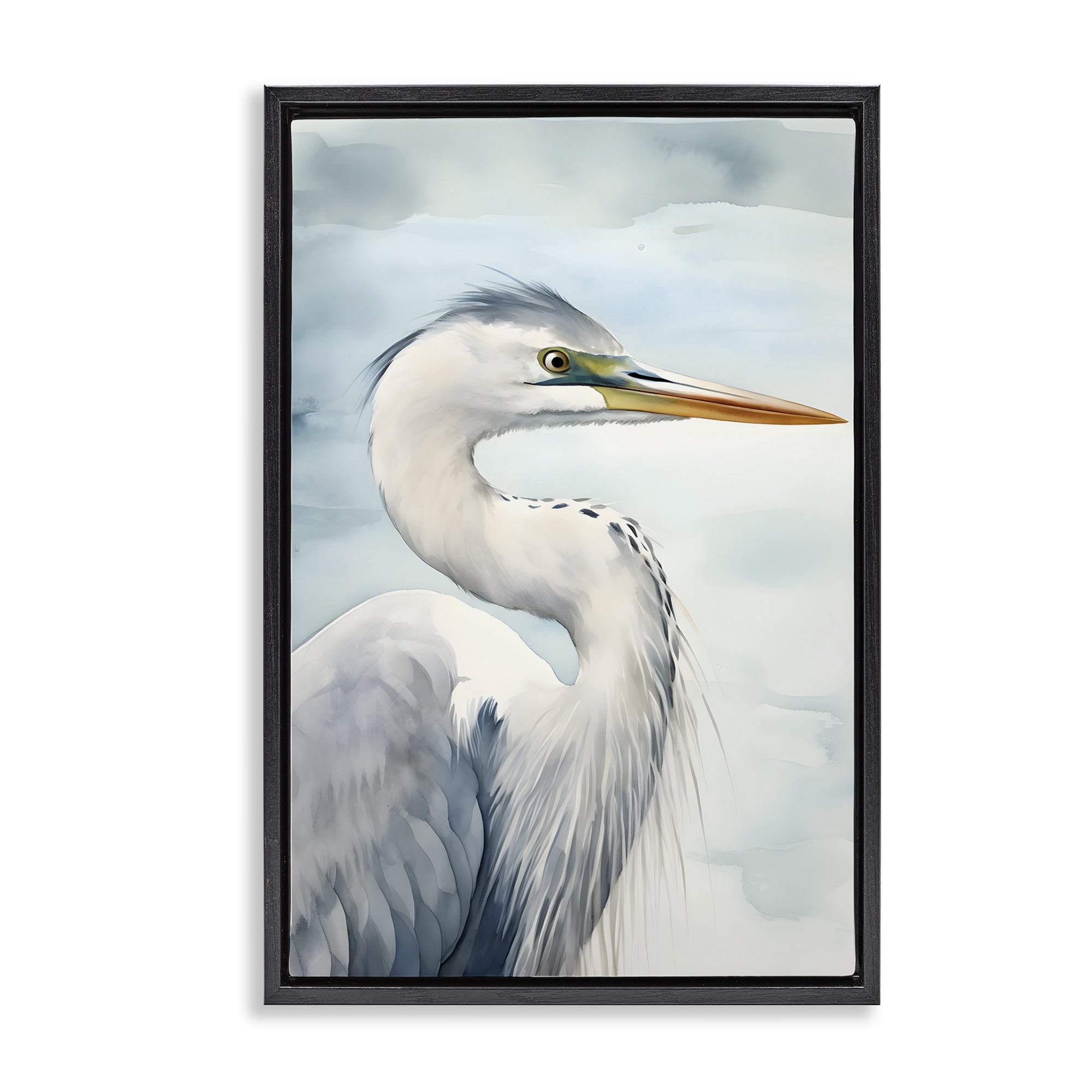 Stupell Industries Serene Beach Bird Animals & Insects Painting Black Floater Framed Canvas Art Print Wall Art, 17 x 25