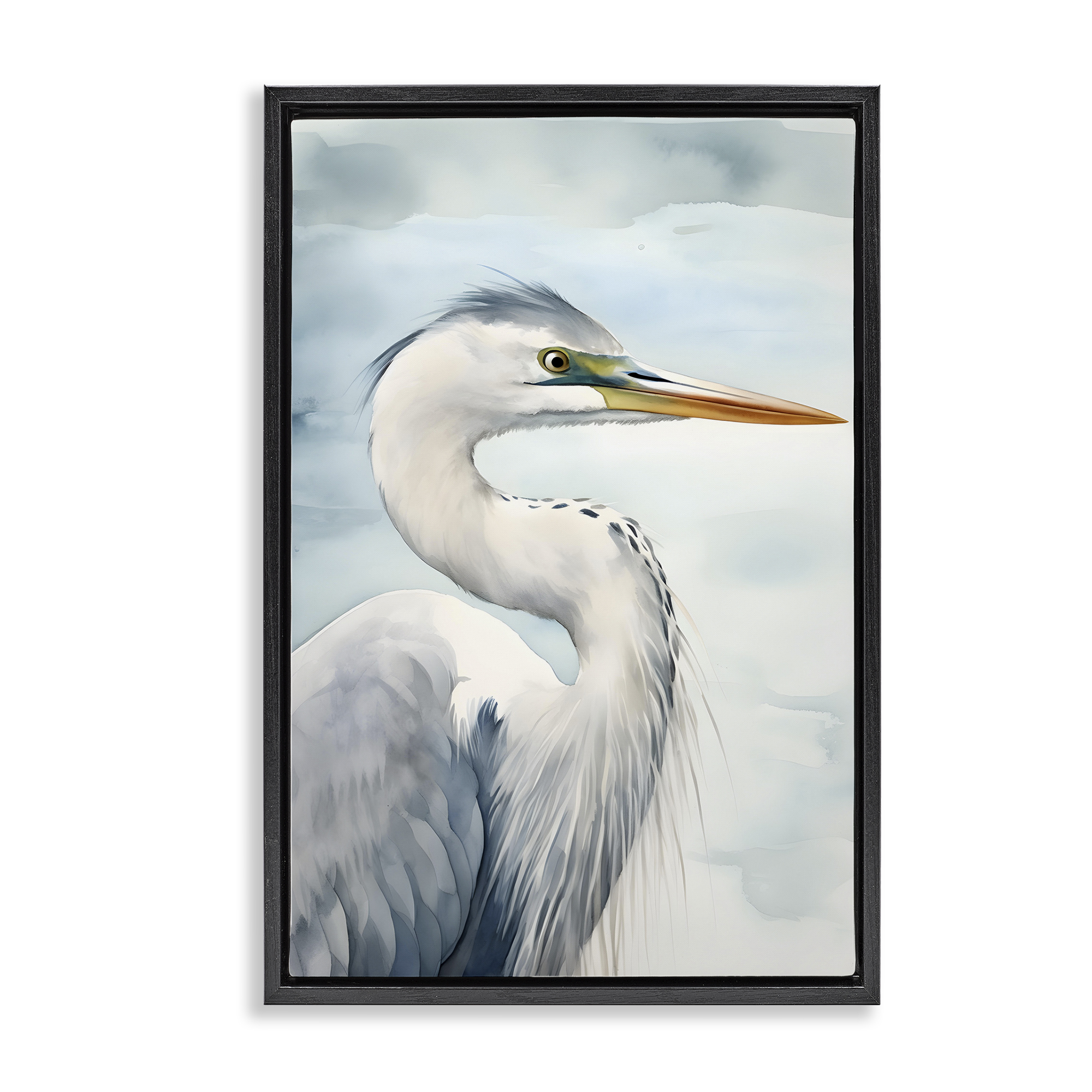 Stupell Industries Serene Beach Bird Animals & Insects Painting Black Floater Framed Canvas Art Print Wall Art, 21 x 31