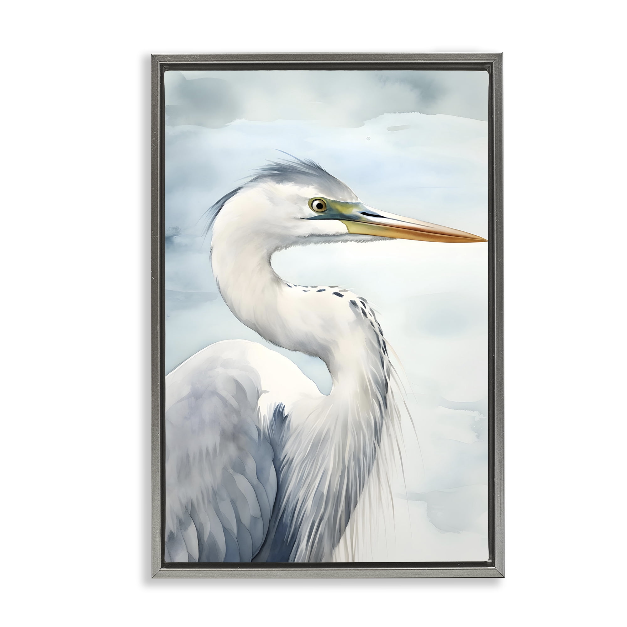 Stupell Industries Serene Beach Bird Animals & Insects Painting Gray Floater Framed Canvas Art Print Wall Art, 17 x 25