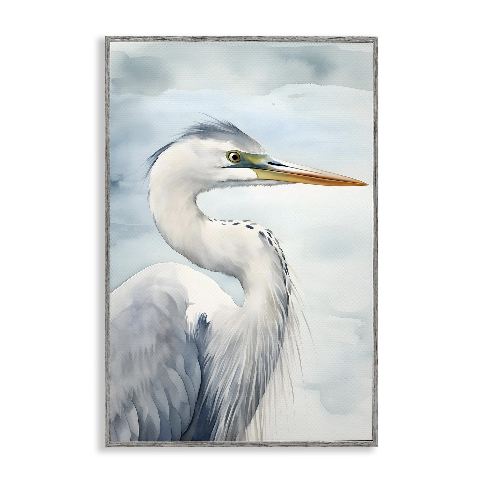 Stupell Industries Serene Beach Bird Animals & Insects Painting Gray Framed Art Print Wall Art, 20 x 30