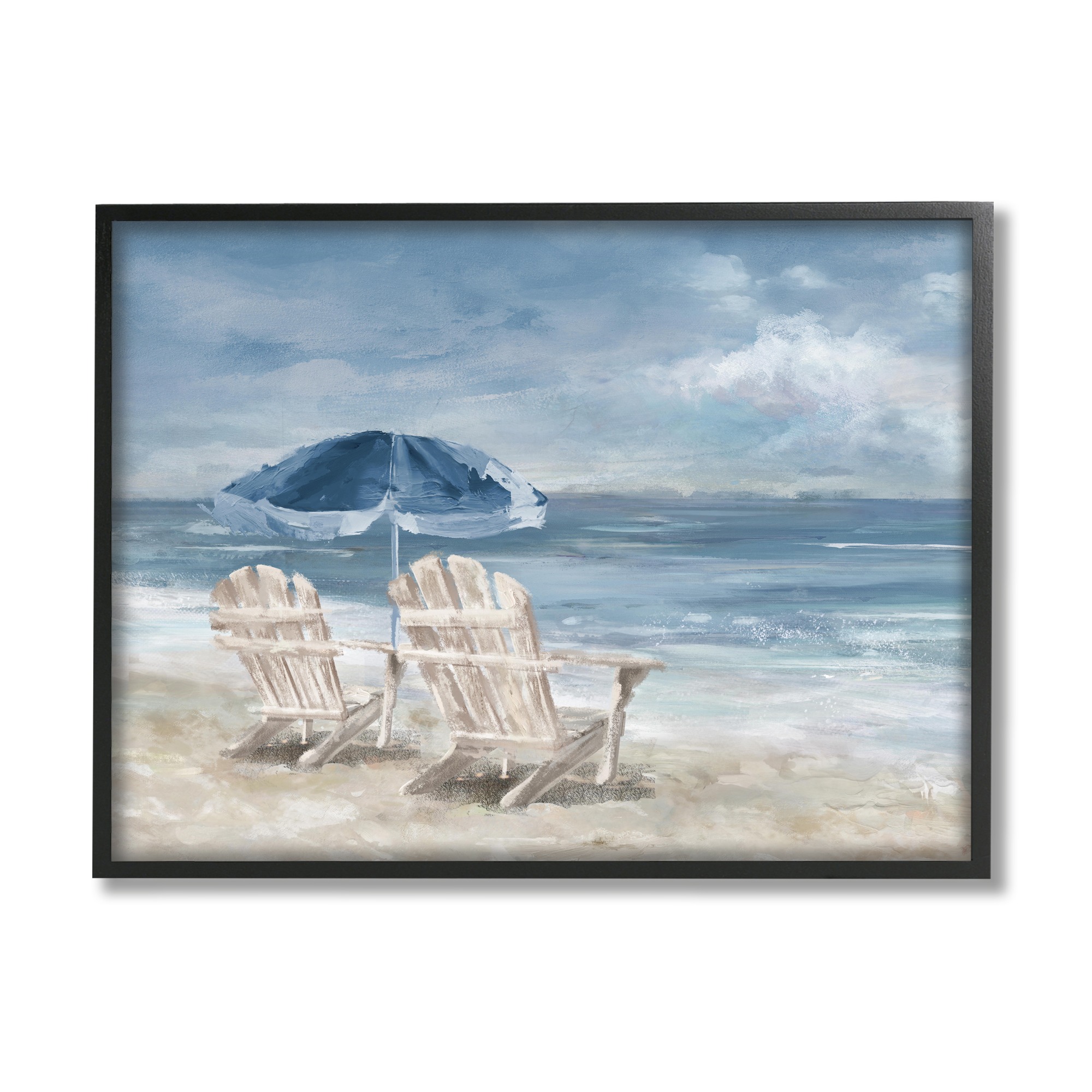 Stupell Industries Serene Beach Chairs Landscape Painting Black Framed Art Print Wall Art, 30 x 24