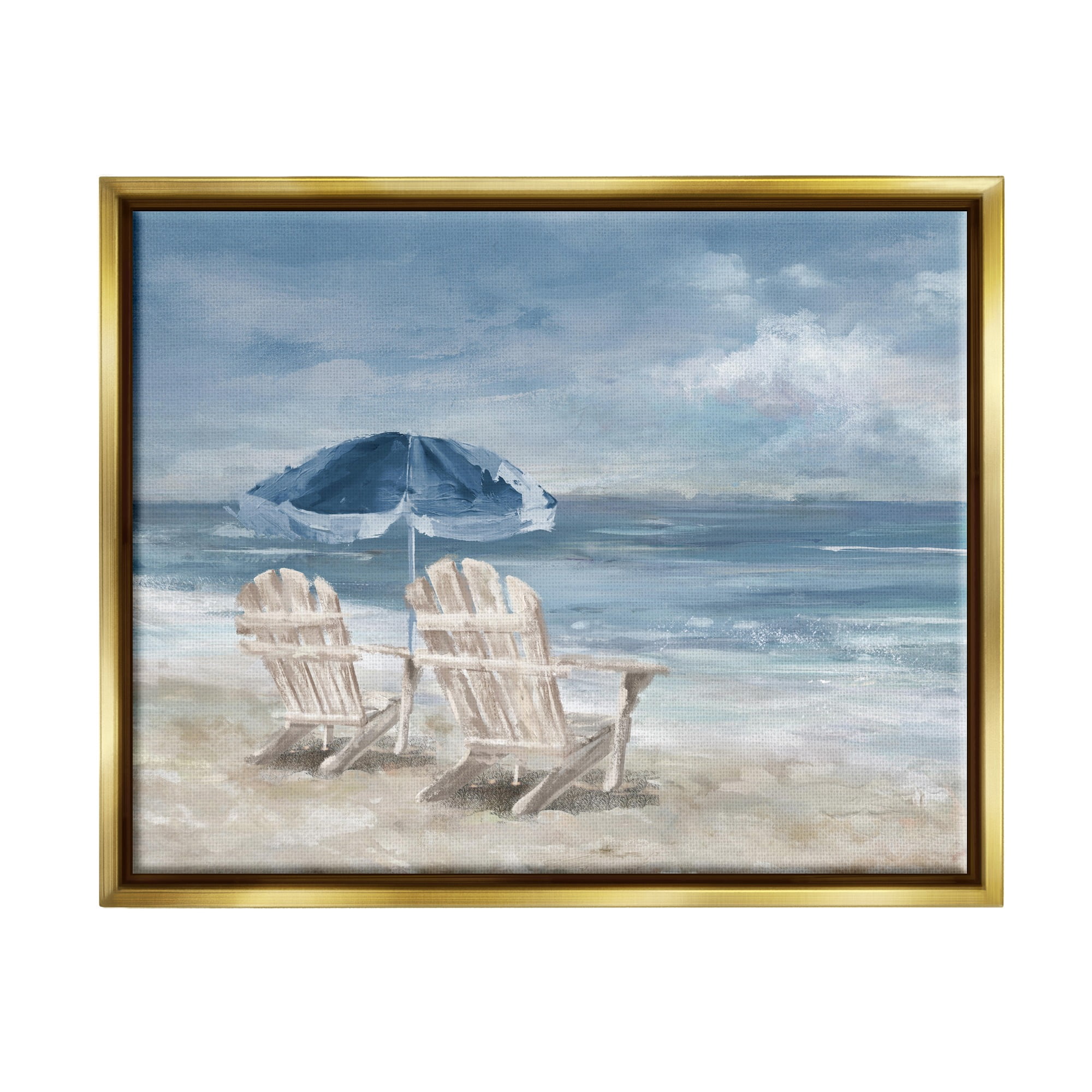 Stupell Industries Serene Beach Chairs Landscape Painting Gold Floater Framed Canvas Art Print Wall Art, 31 x 25