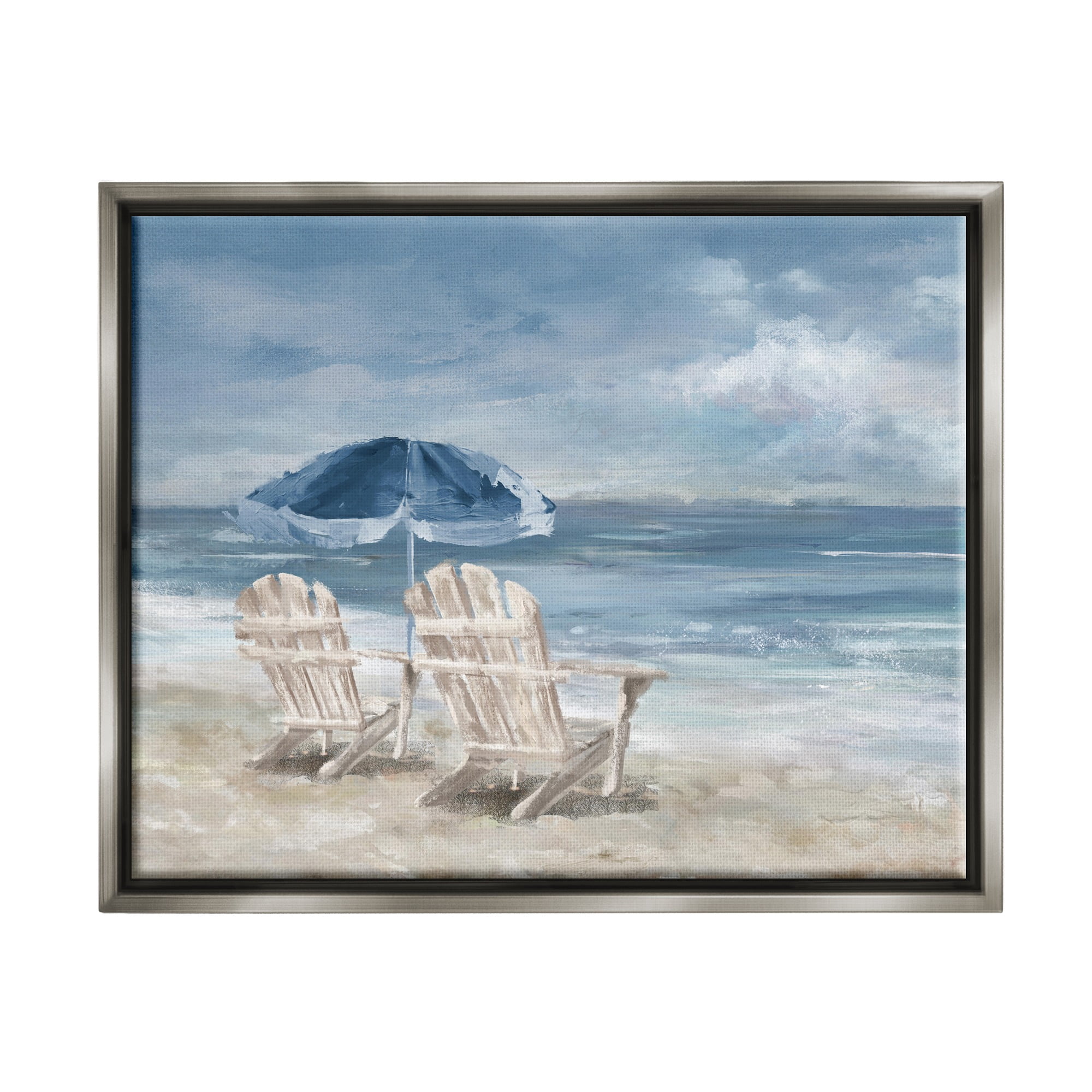 Stupell Industries Serene Beach Chairs Landscape Painting Gray Floater Framed Canvas Art Print Wall Art, 21 x 17