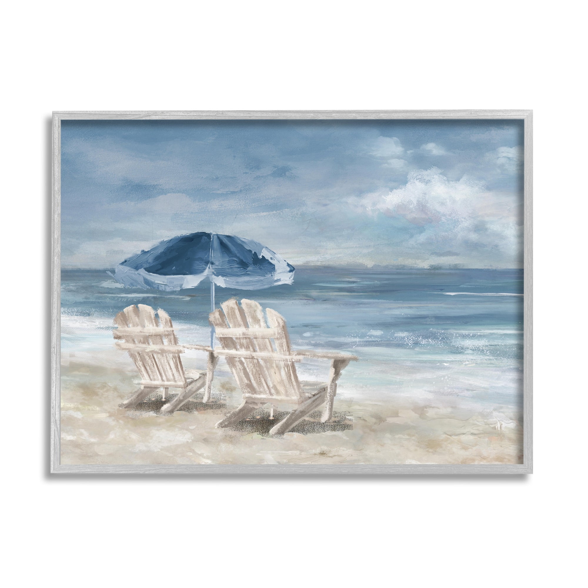Stupell Industries Serene Beach Chairs Landscape Painting Gray Framed Art Print Wall Art, 20 x 16
