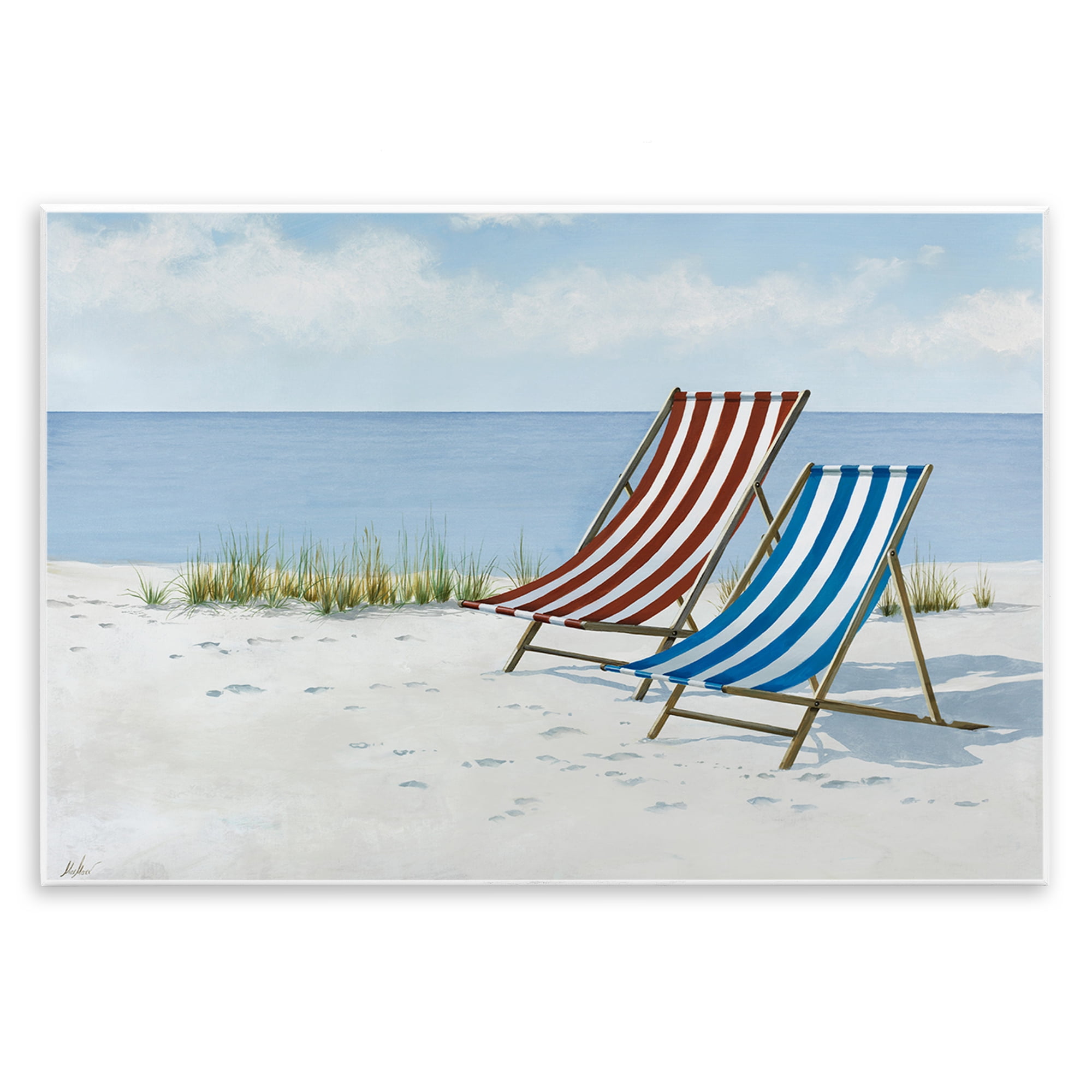 Stupell Industries Serene Beach Chairs Landscape Painting Unframed Art Print Wall Art, 15 x 10