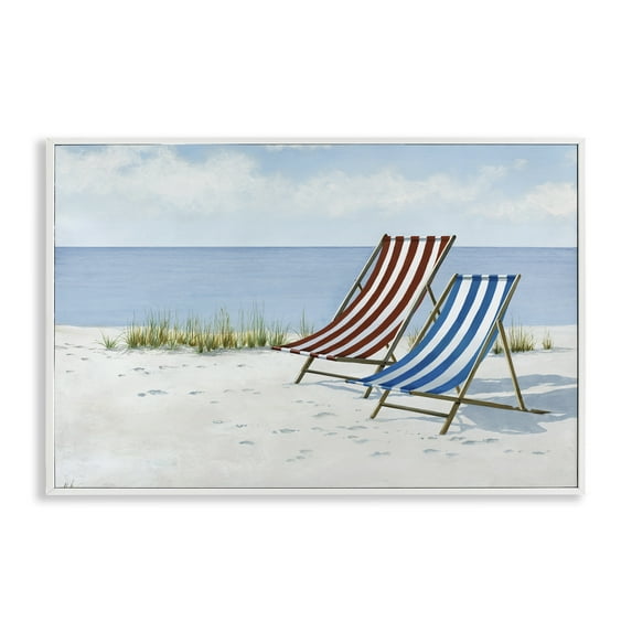 Stupell Industries Serene Beach Chairs Landscape Painting White Framed Art Print Wall Art, 18 x 12