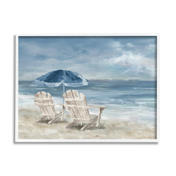 Stupell Industries Serene Beach Chairs Landscape Painting White Framed Art Print Wall Art, 30 x 24