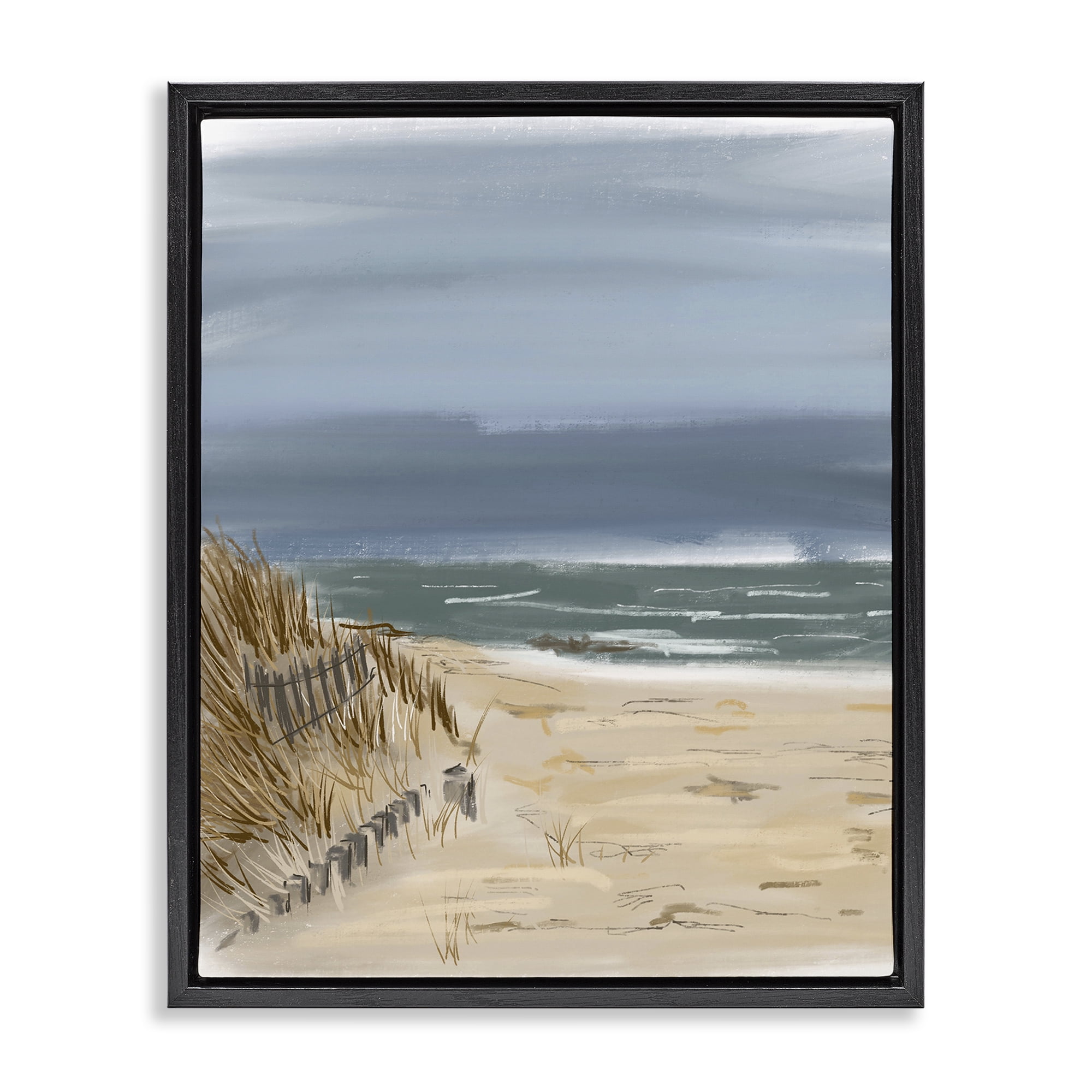 Stupell Industries Serene Beach Fence Landscape Painting Black Floater Framed Canvas Art Print Wall Art, 17 x 21