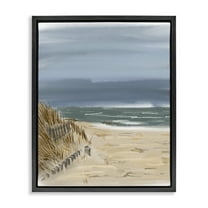 Stupell Industries Serene Beach Fence Landscape Painting Black Floater Framed Canvas Art Print Wall Art, 17 x 21