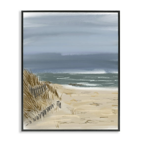 Stupell Industries Serene Beach Fence Landscape Painting Black Framed Art Print Wall Art, 11 x 14