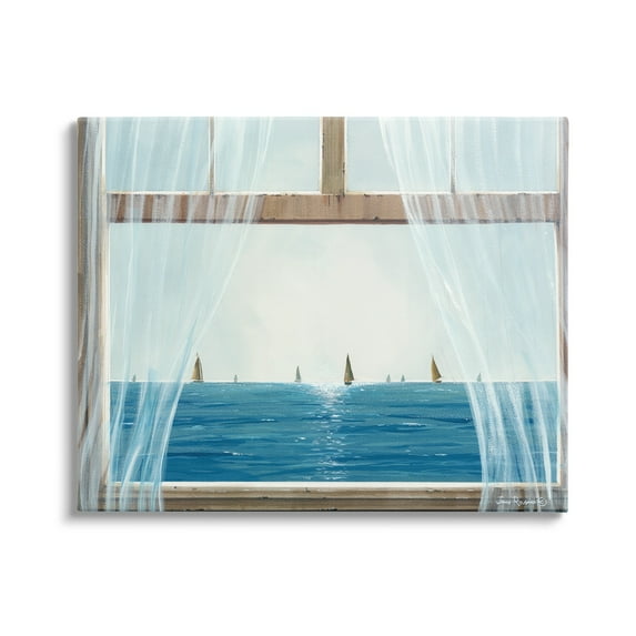 Stupell Industries Serene Beach House Window View Sailboats Ocean Canvas Wall Art, 20 x 16, Design by John Rossini
