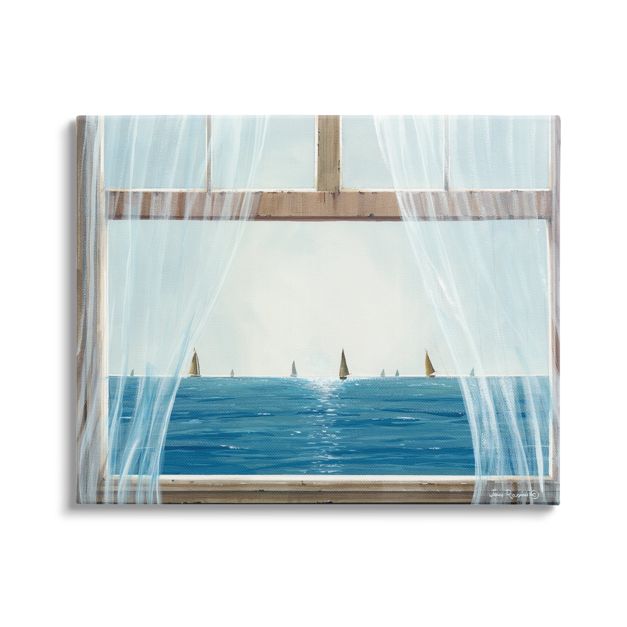 Stupell Industries Serene Beach House Window View Sailboats Ocean Canvas Wall Art, 40 x 30, Design by John Rossini