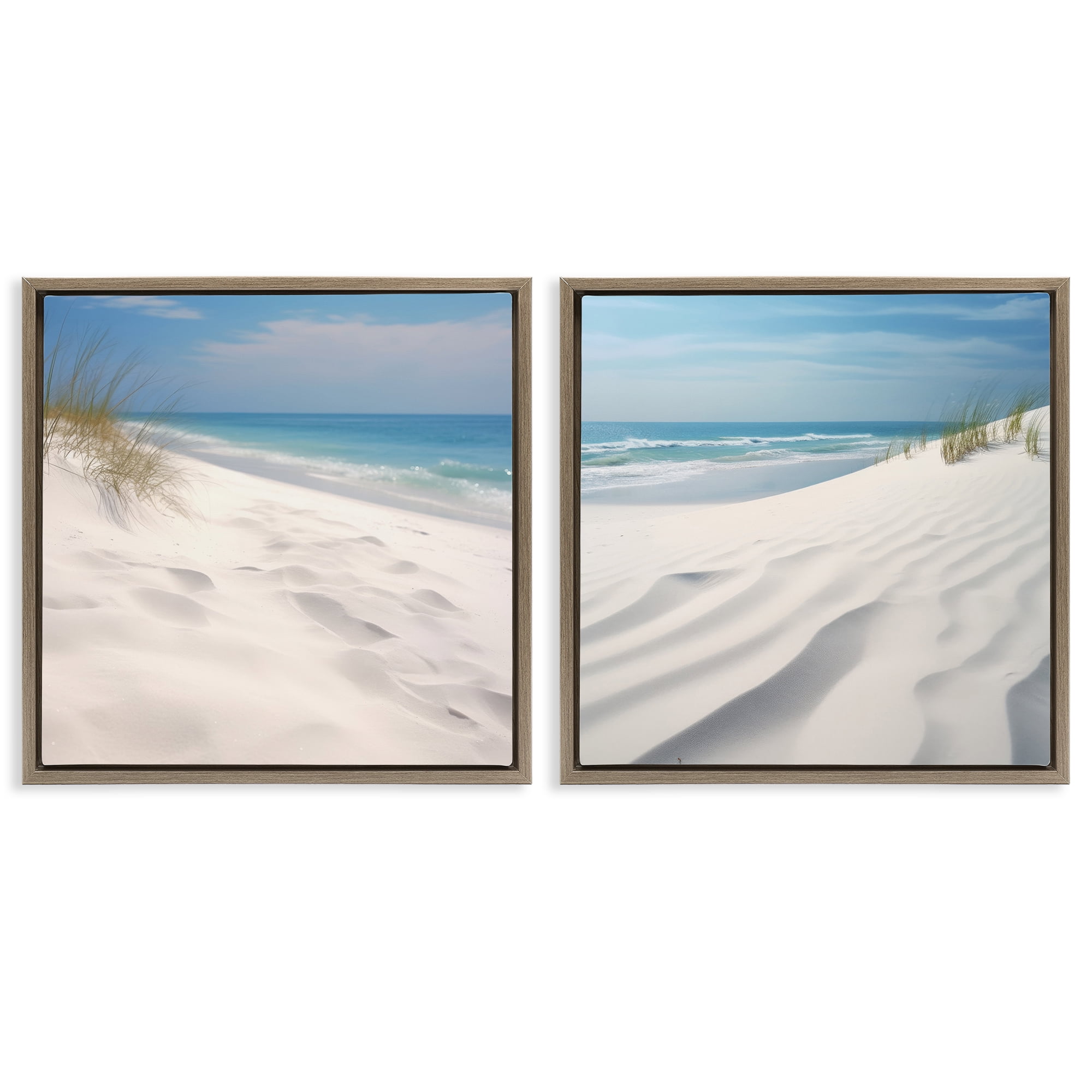 Stupell Industries Serene Beach Sand Dune Landscape & Nature Photography Brown Floater Framed Canvas Art Print Wall Art, 18 x 18, Set of 2