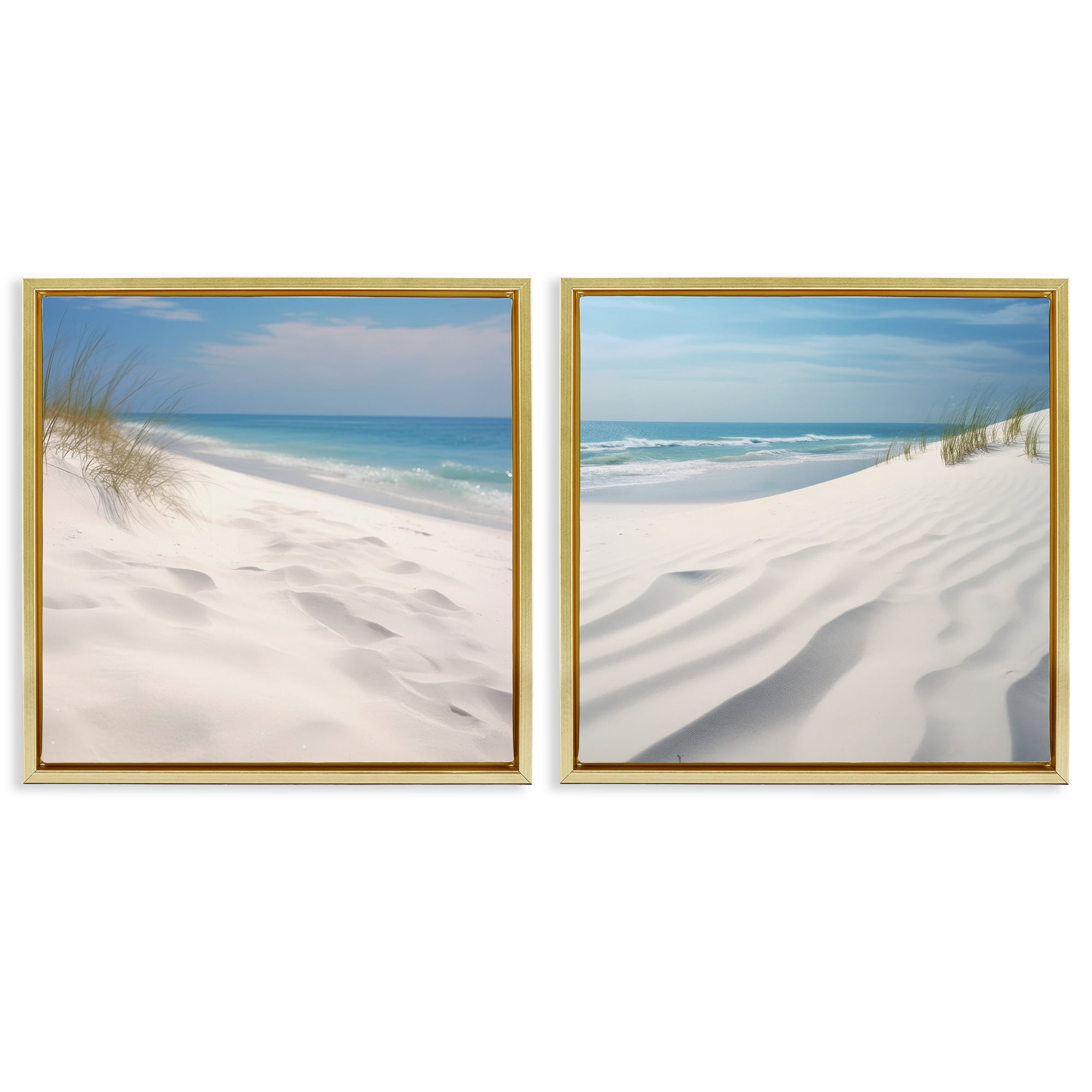 Stupell Industries Serene Beach Sand Dune Landscape & Nature Photography Gold Floater Framed Canvas Art Print Wall Art, 25 x 25, Set of 2