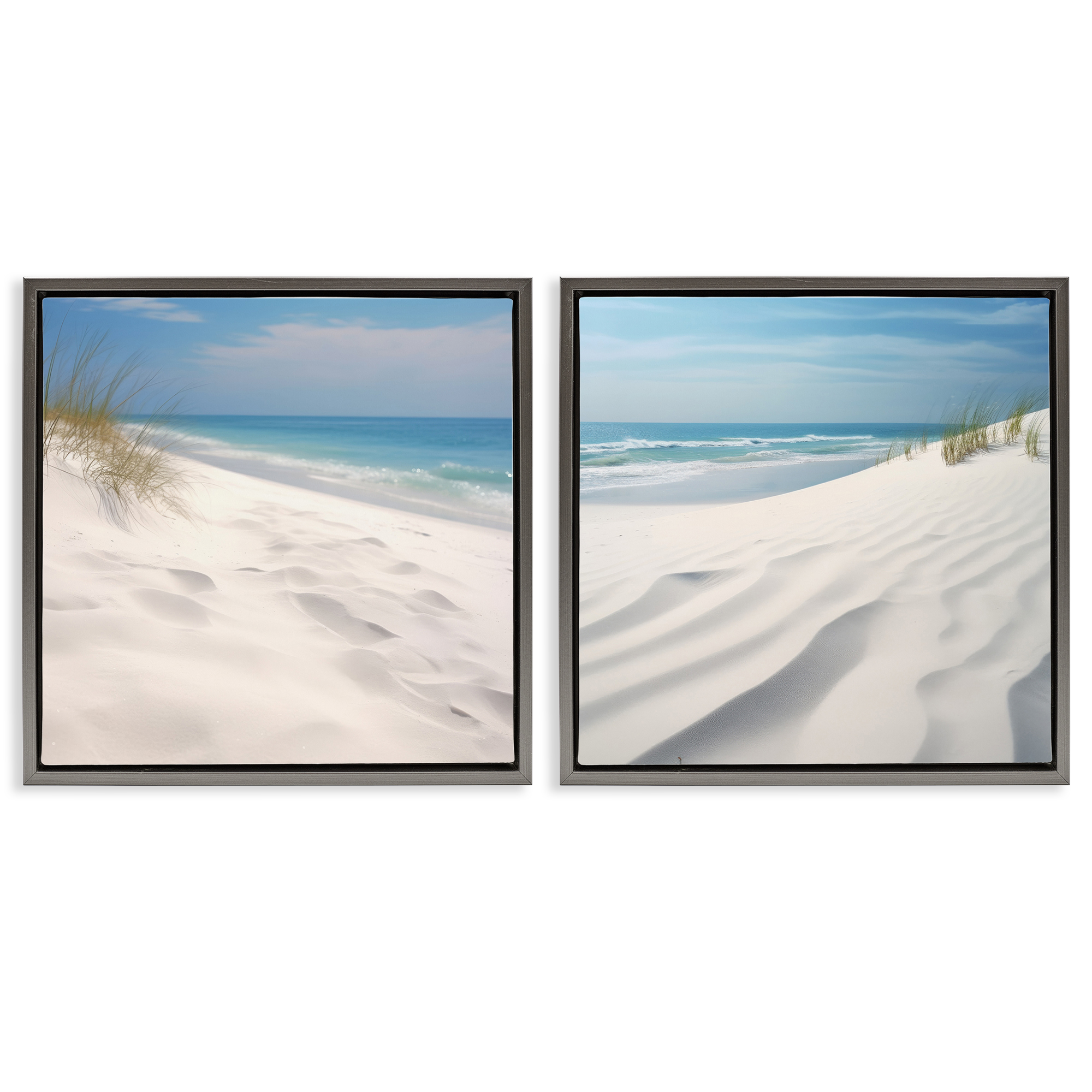 Stupell Industries Serene Beach Sand Dune Landscape & Nature Photography Gray Floater Framed Canvas Art Print Wall Art, 18 x 18, Set of 2