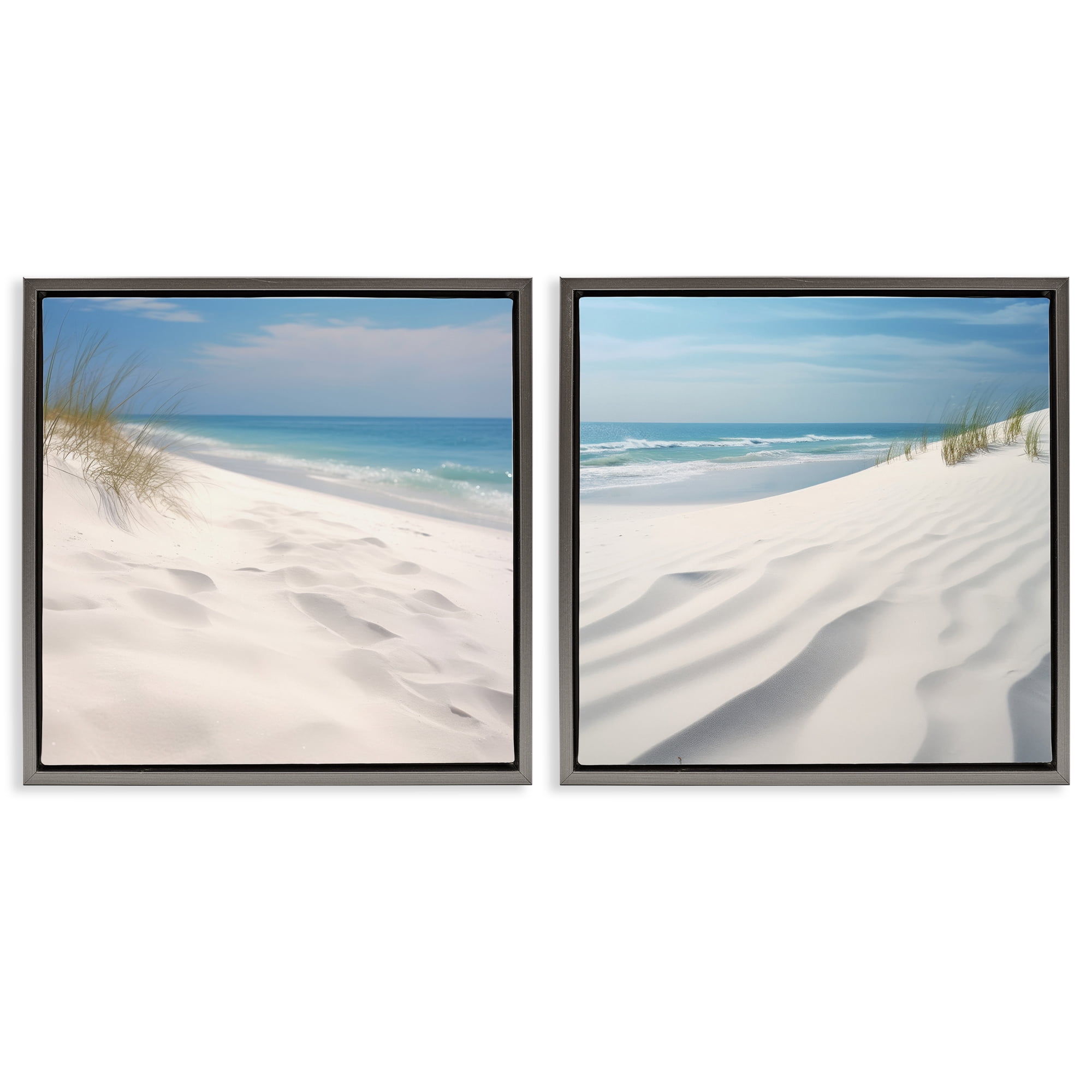 Stupell Industries Serene Beach Sand Dune Landscape & Nature Photography Gray Floater Framed Canvas Art Print Wall Art, 25 x 25, Set of 2