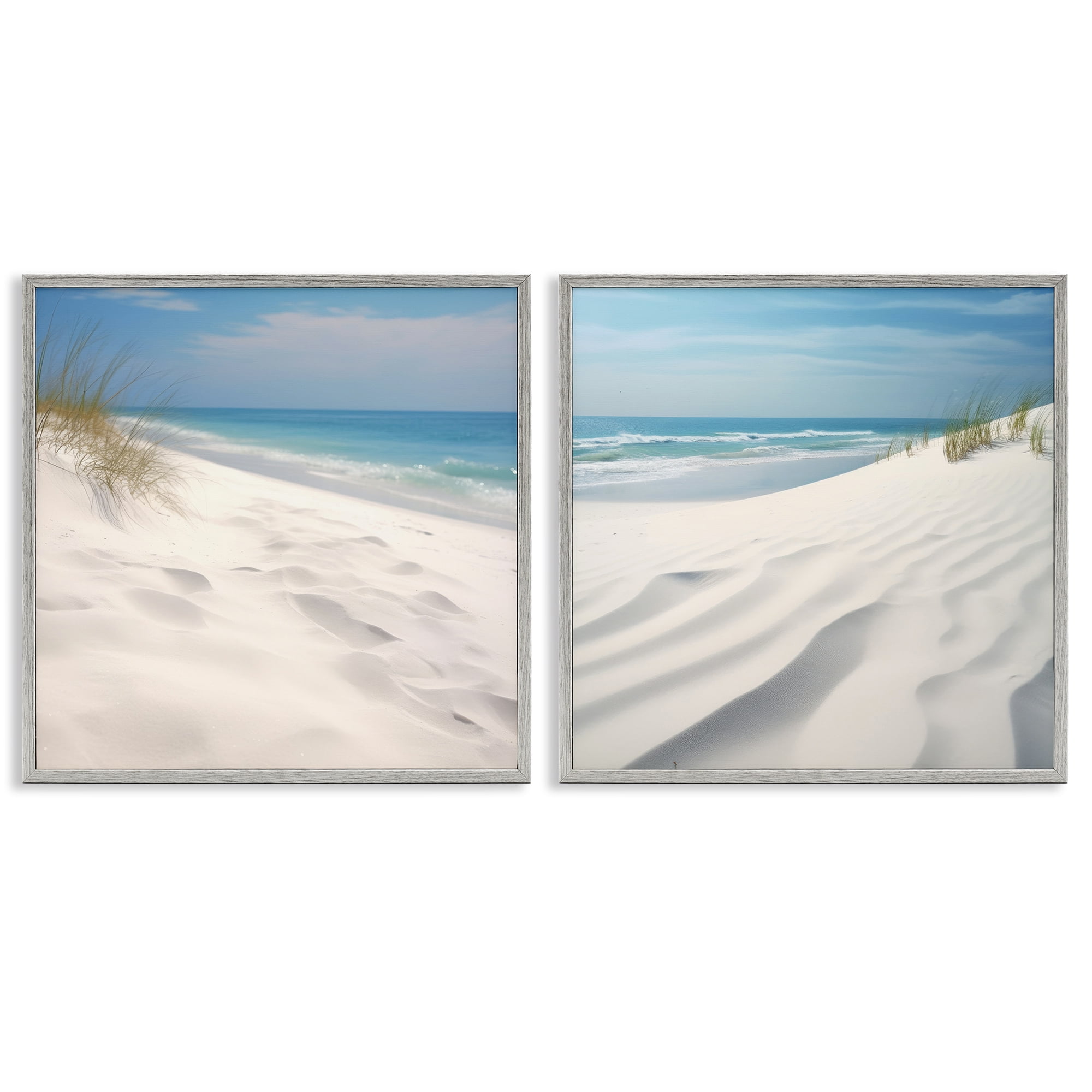 Stupell Industries Serene Beach Sand Dune Landscape & Nature Photography Gray Framed Art Print Wall Art, 17 x 17, Set of 2