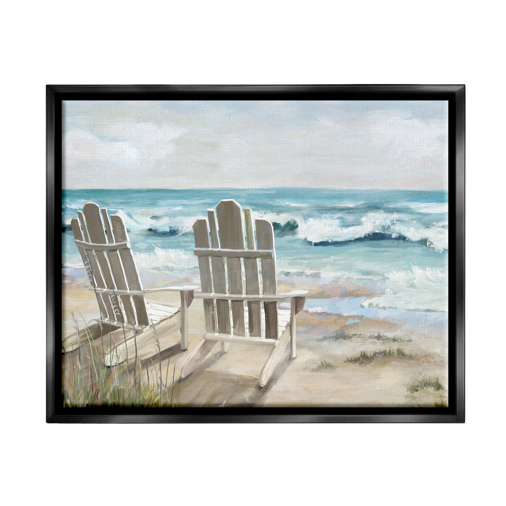 Stupell Industries Serene Beach Scene Landscape Painting Black Floater Framed Canvas Art Print Wall Art, 21 x 17