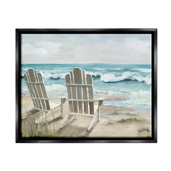 Stupell Industries Serene Beach Scene Landscape Painting Black Floater Framed Canvas Art Print Wall Art, 31 x 25