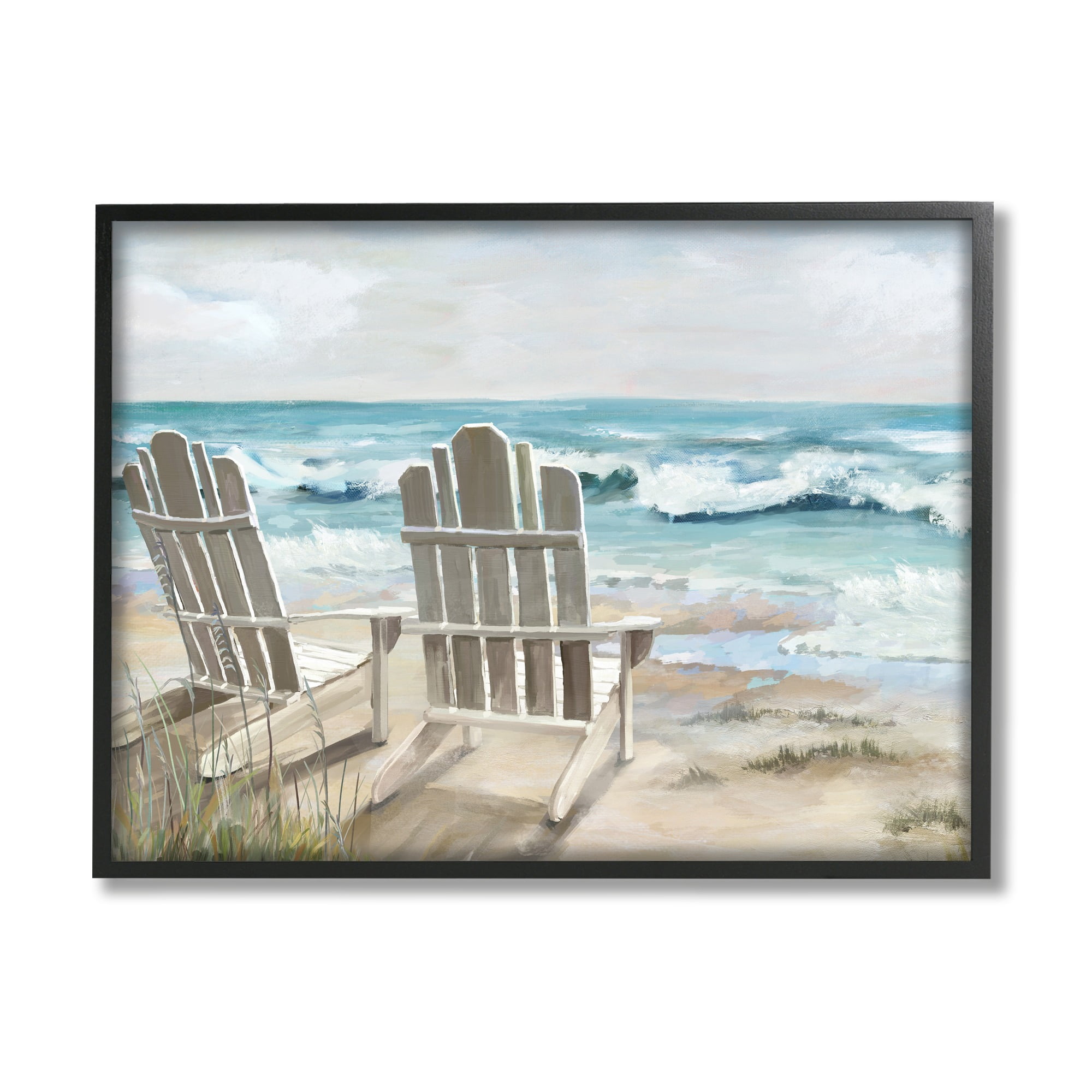Stupell Industries Serene Beach Scene Landscape Painting Black Framed Art Print Wall Art, 30 x 24