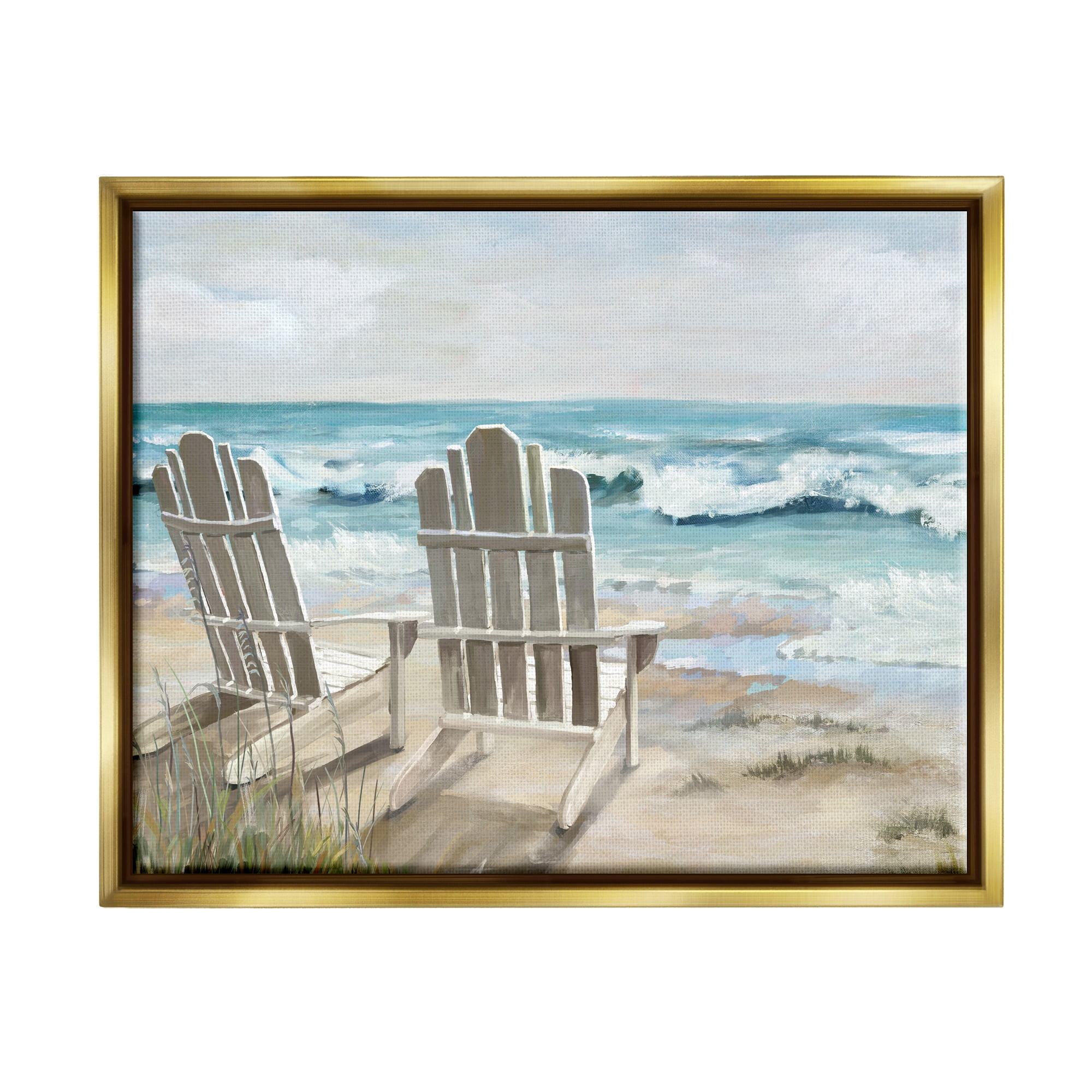 Stupell Industries Serene Beach Scene Landscape Painting Gold Floater Framed Canvas Art Print Wall Art, 21 x 17