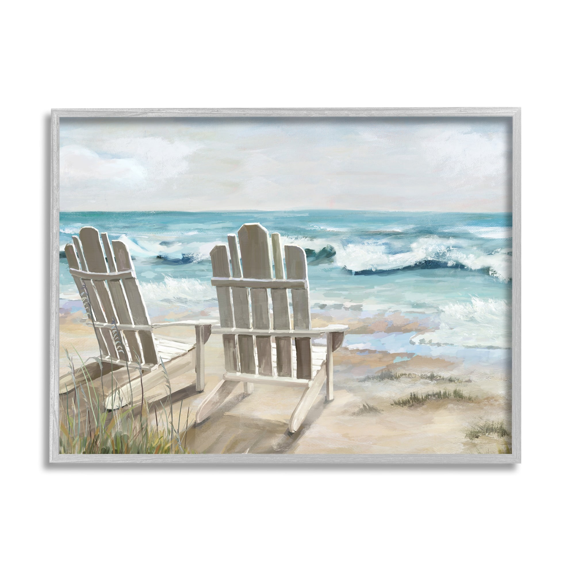 Stupell Industries Serene Beach Scene Landscape Painting Gray Framed Art Print Wall Art, 30 x 24