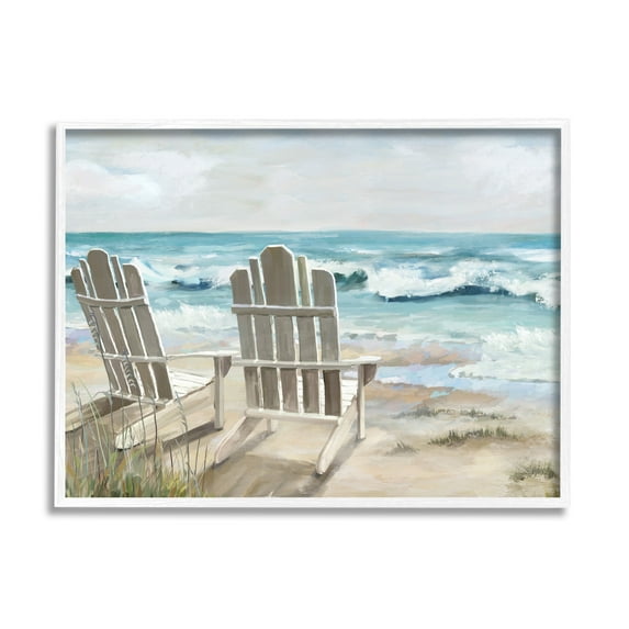 Stupell Industries Serene Beach Scene Landscape Painting White Framed Art Print Wall Art, 20 x 16