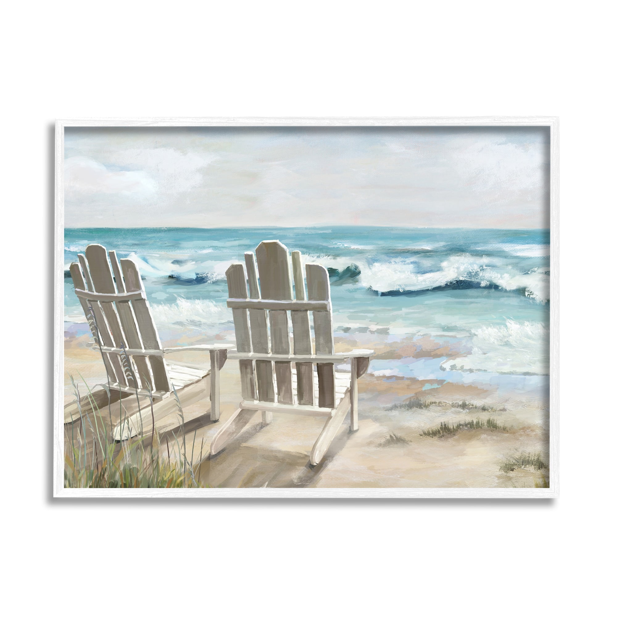 Stupell Industries Serene Beach Scene Landscape Painting White Framed Art Print Wall Art, 30 x 24