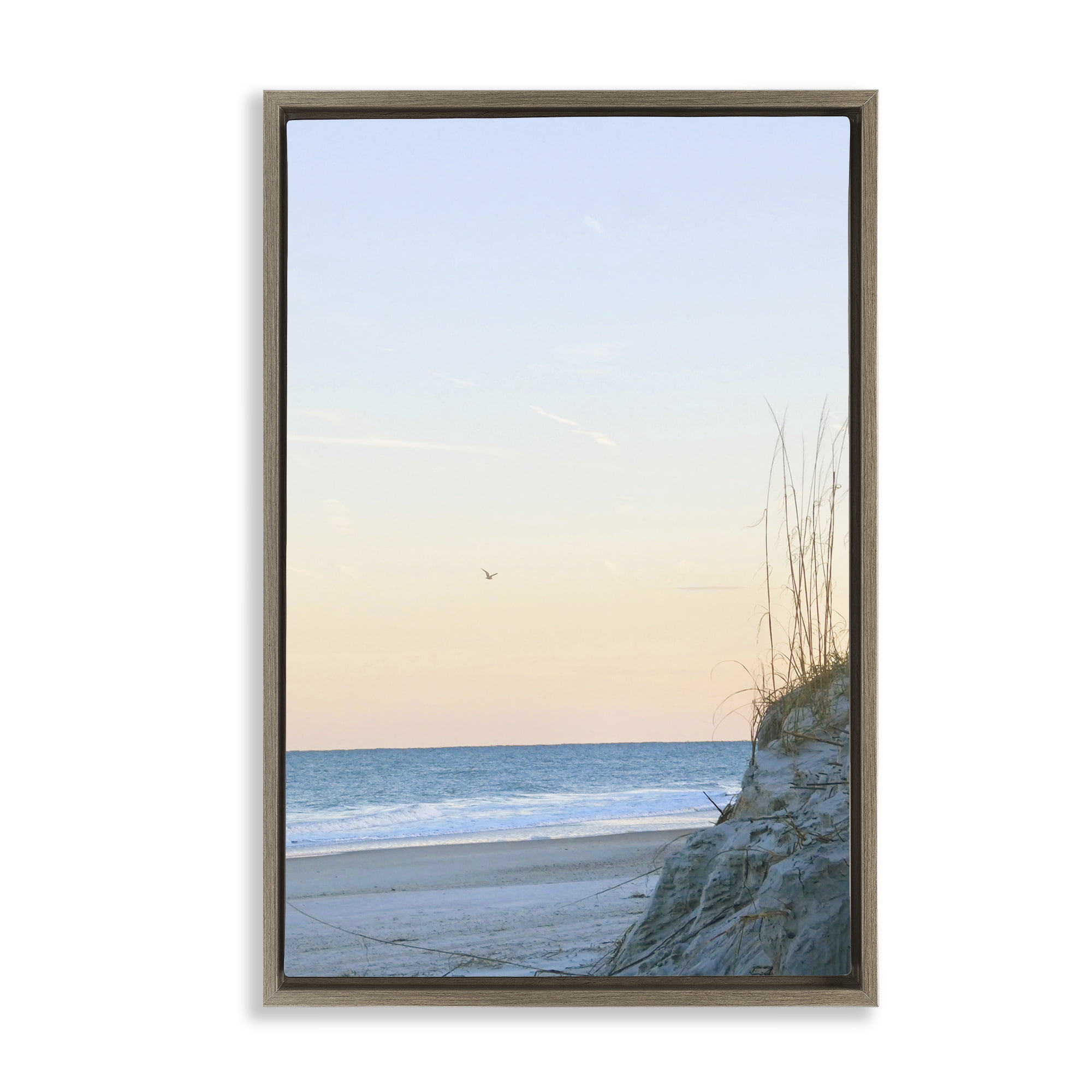 Stupell Industries Serene Beach Sunset Landscape Photography Brown Floater Framed Canvas Art Print Wall Art, 21 x 31