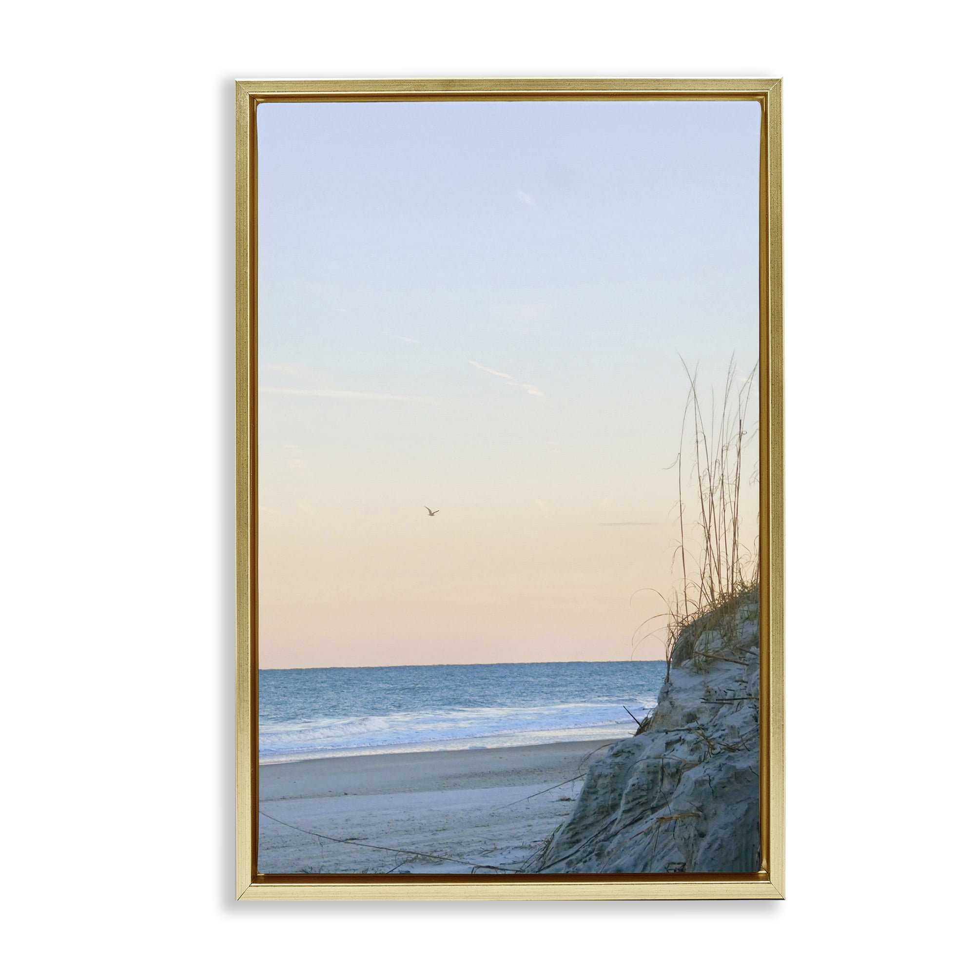 Stupell Industries Serene Beach Sunset Landscape Photography Gold Floater Framed Canvas Art Print Wall Art, 17 x 25